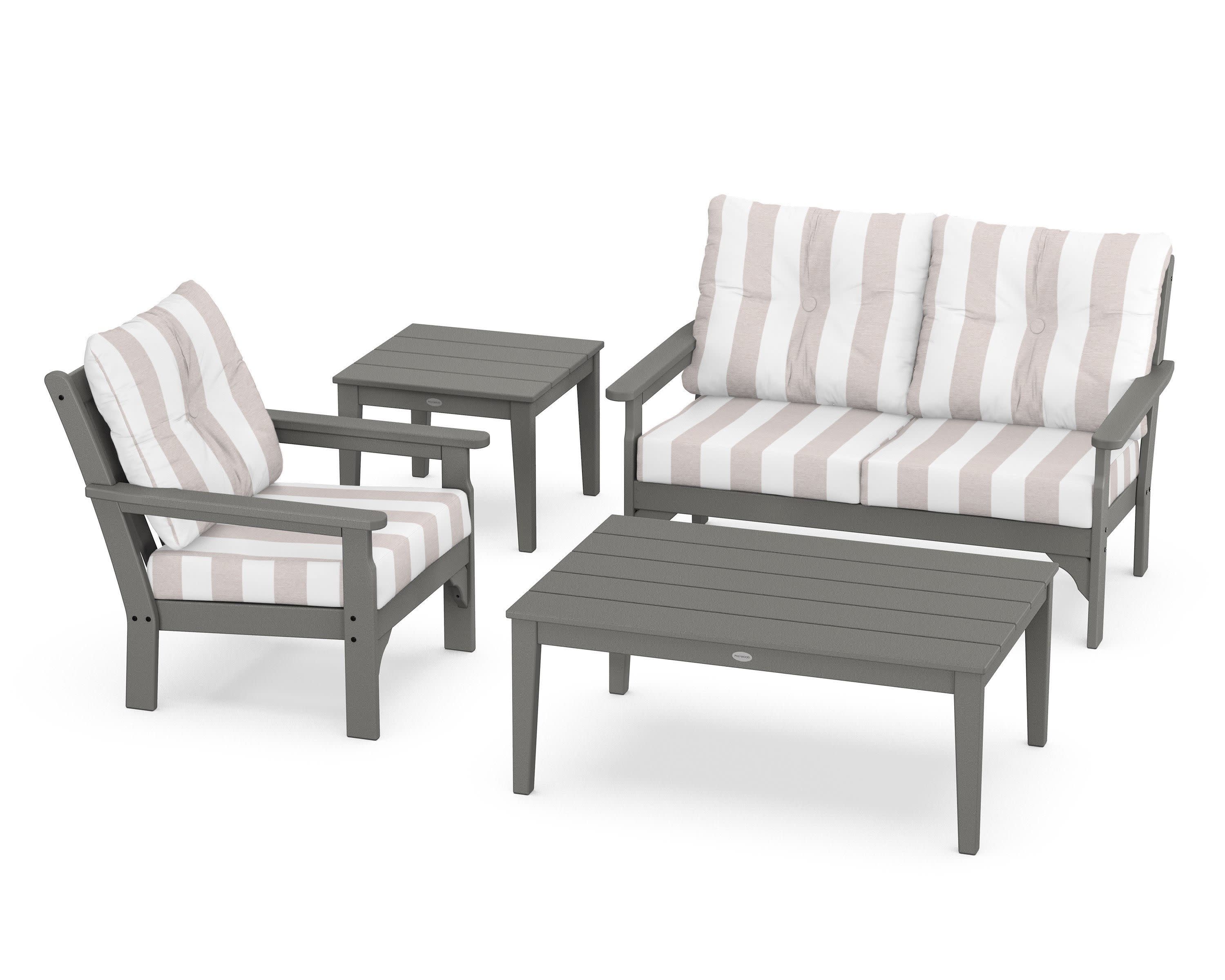 Vineyard 4-Piece Deep Seating Set in Slate Grey / Cabana Stripe Dune Burlap