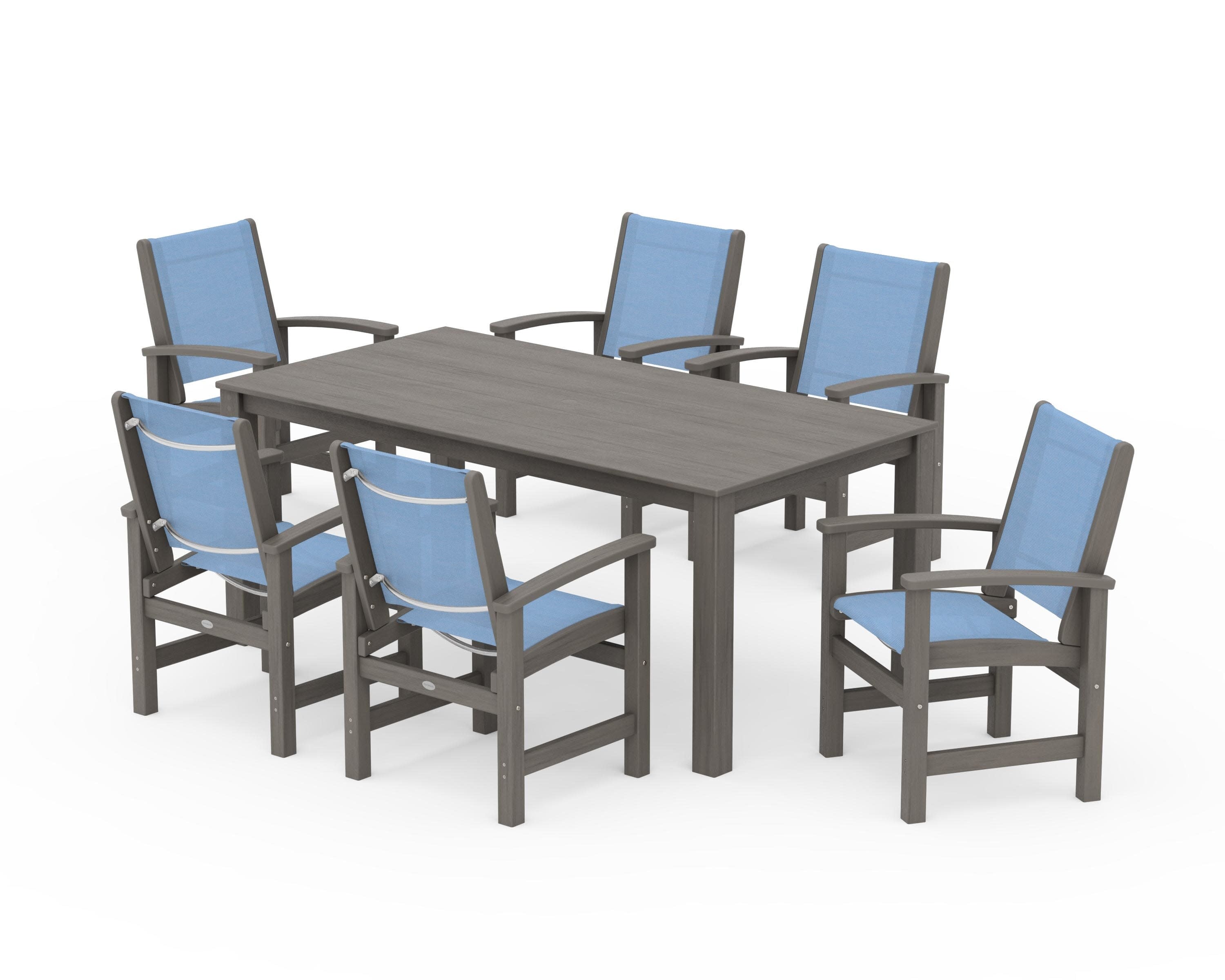Coastal 7-Piece Parsons Dining Set in Driftwood / Poolside Sling