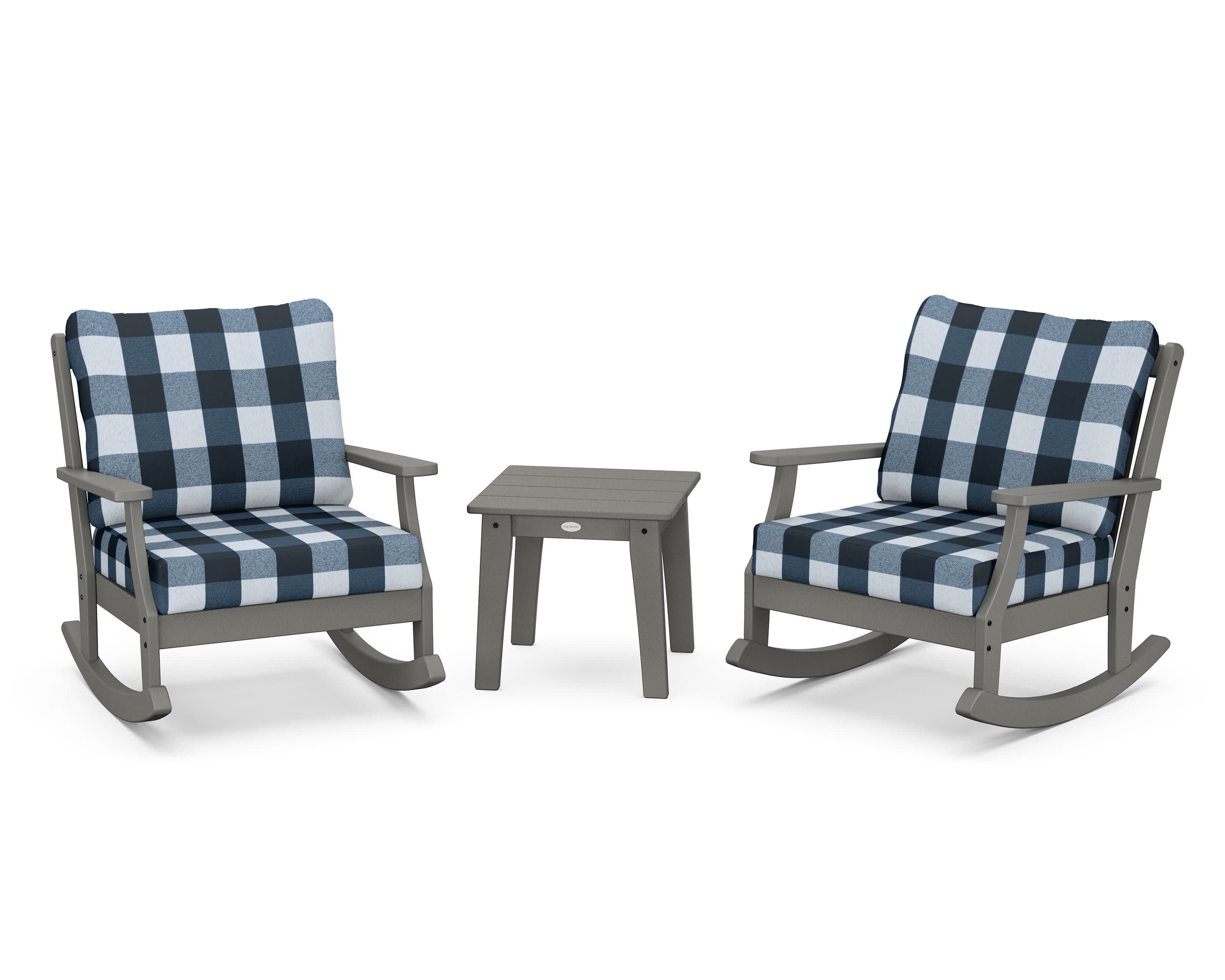 Braxton 3-Piece Deep Seating Rocker Set in Slate Grey / Buffalo Plaid Marine Indigo