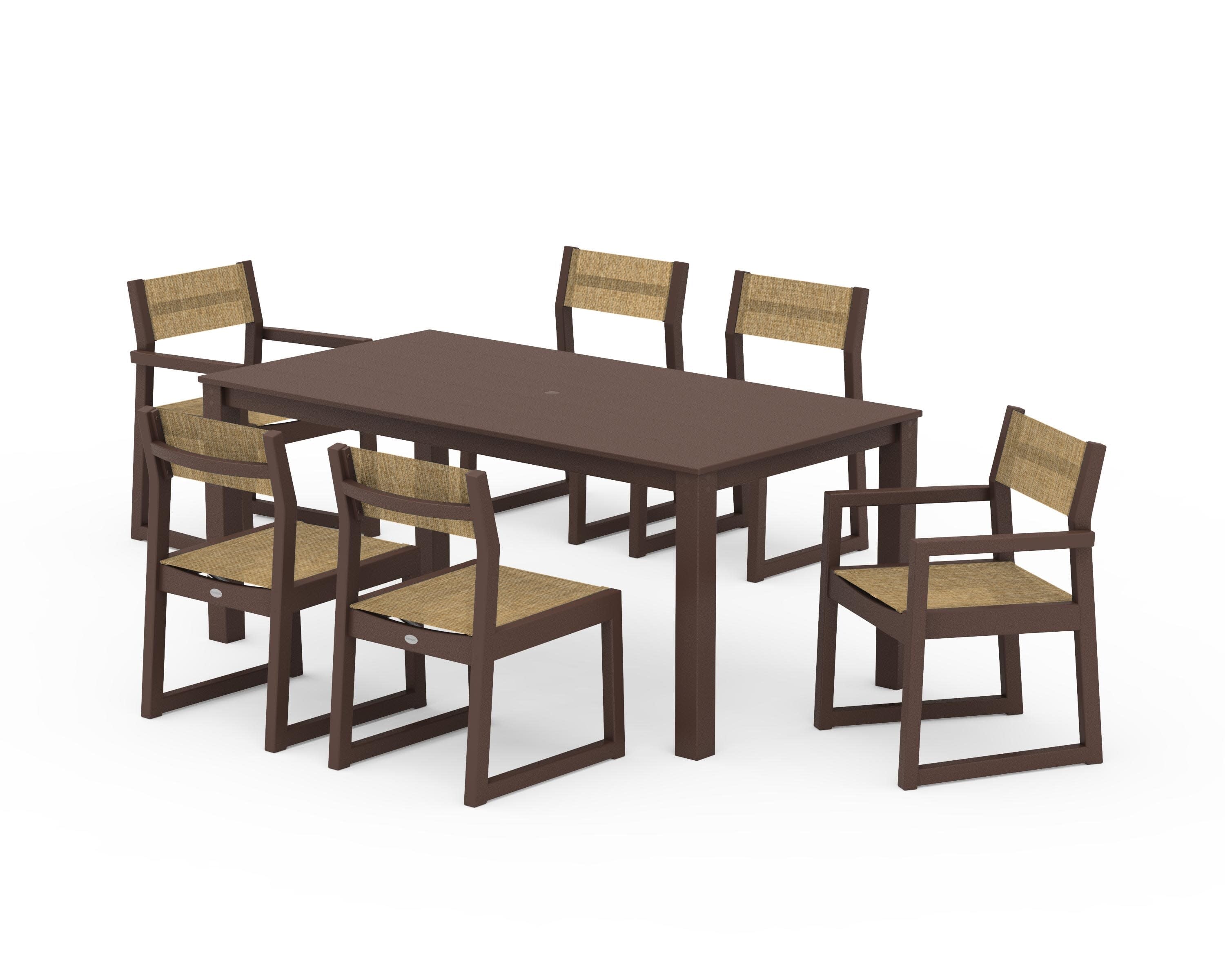EDGE Sling 7-Piece Parsons Dining Set in Mahogany / Burlap Sling