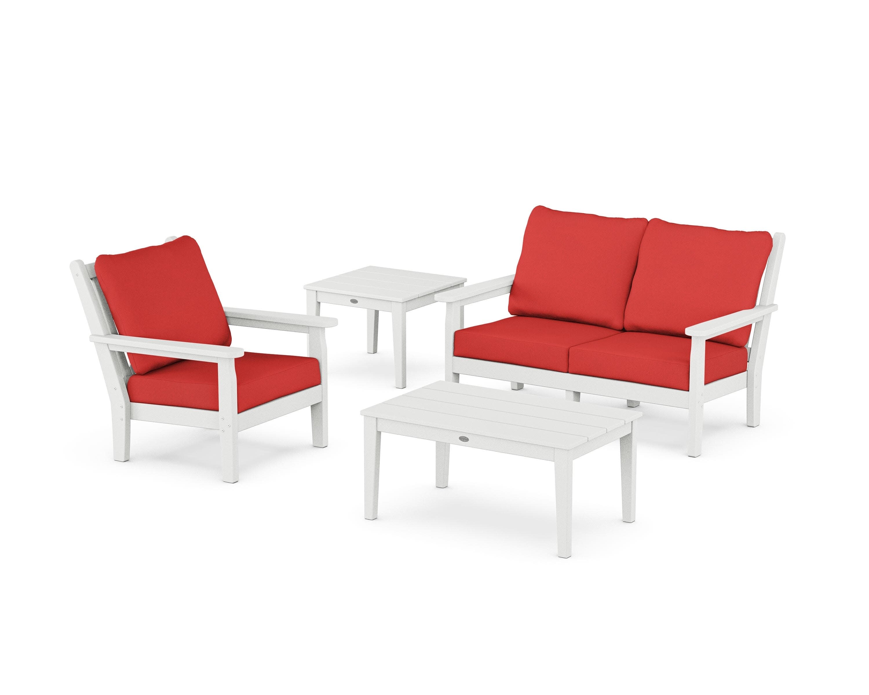 Chippendale 4-Piece Deep Seating Set in White / Crimson Linen