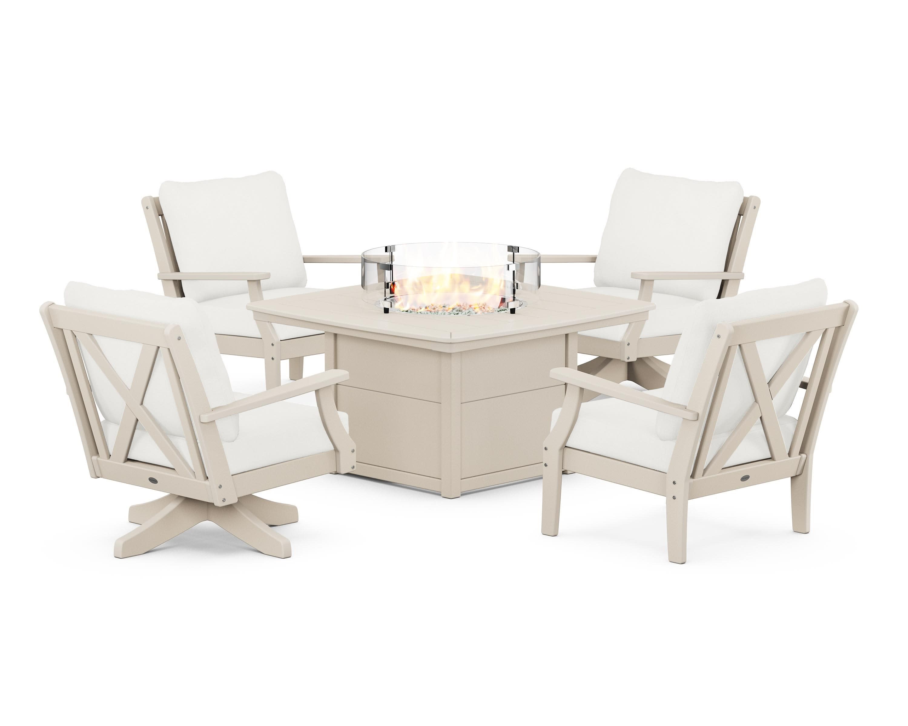 Braxton 5-Piece Deep Seating Set with Fire Table in Sand / Natural Linen