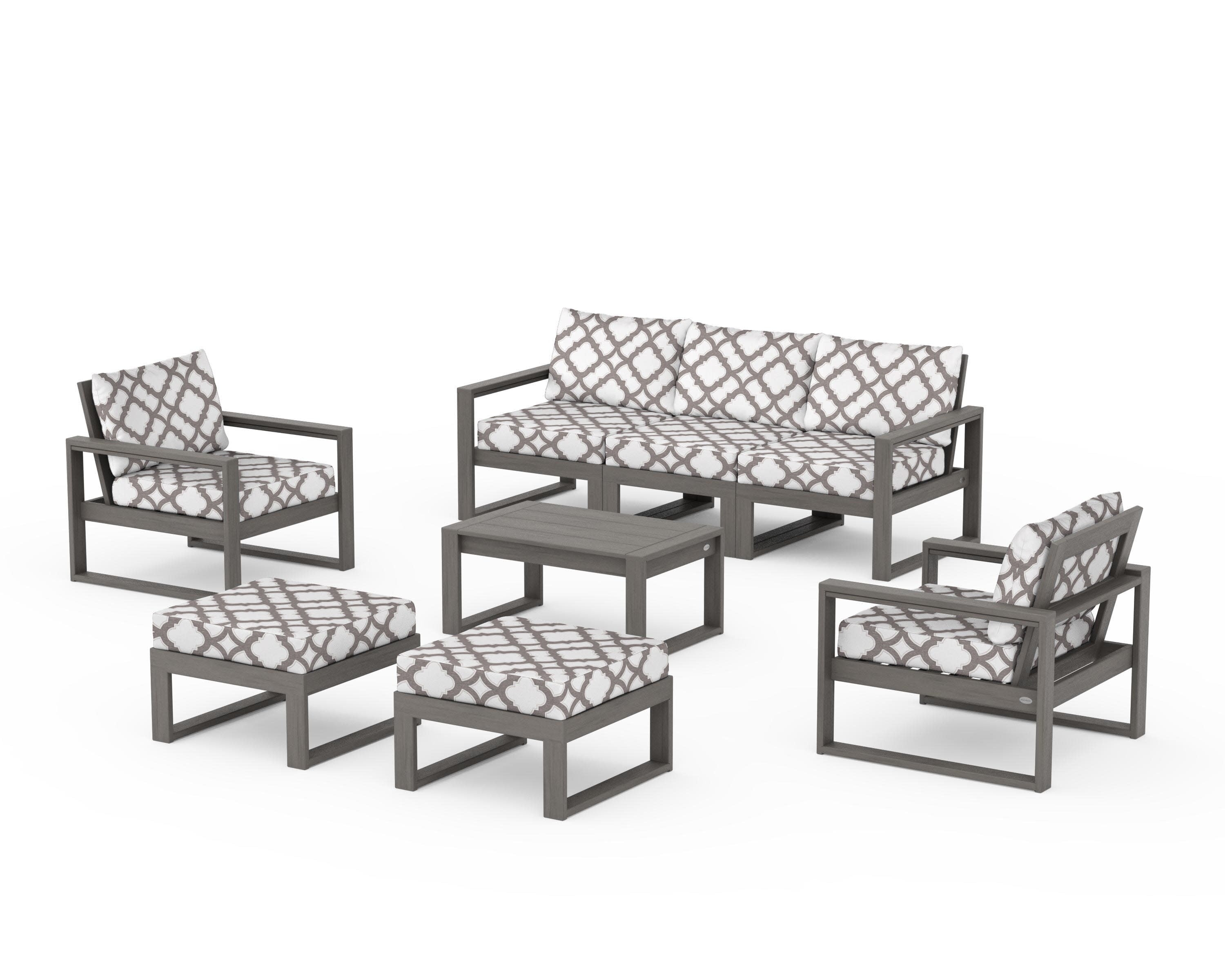 EDGE Sectional 8-Piece Lounge Sofa Set in Driftwood / Trellis Grey Mist