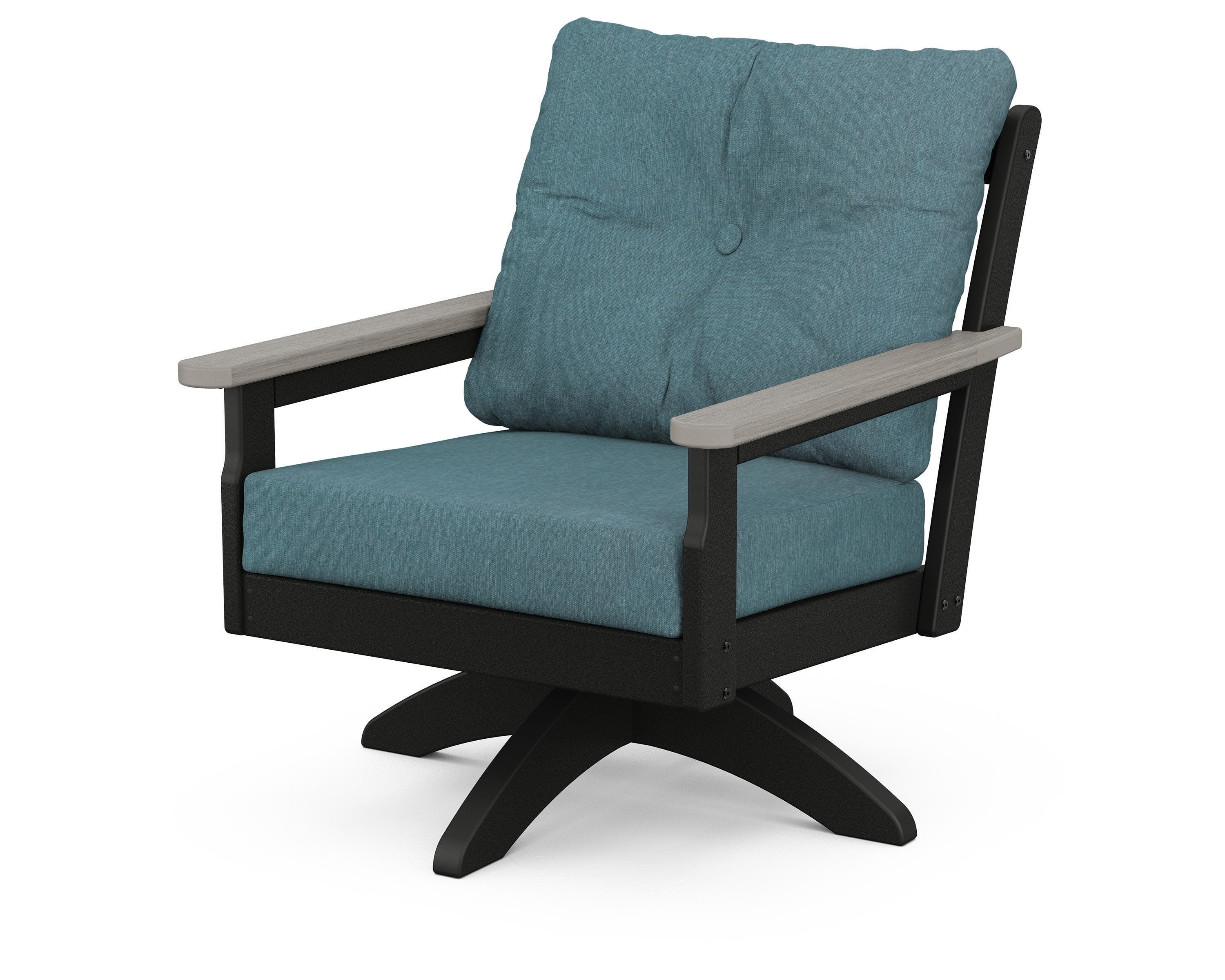 Vineyard Deep Seating Swivel Chair in Black / Driftwood / Ocean Teal