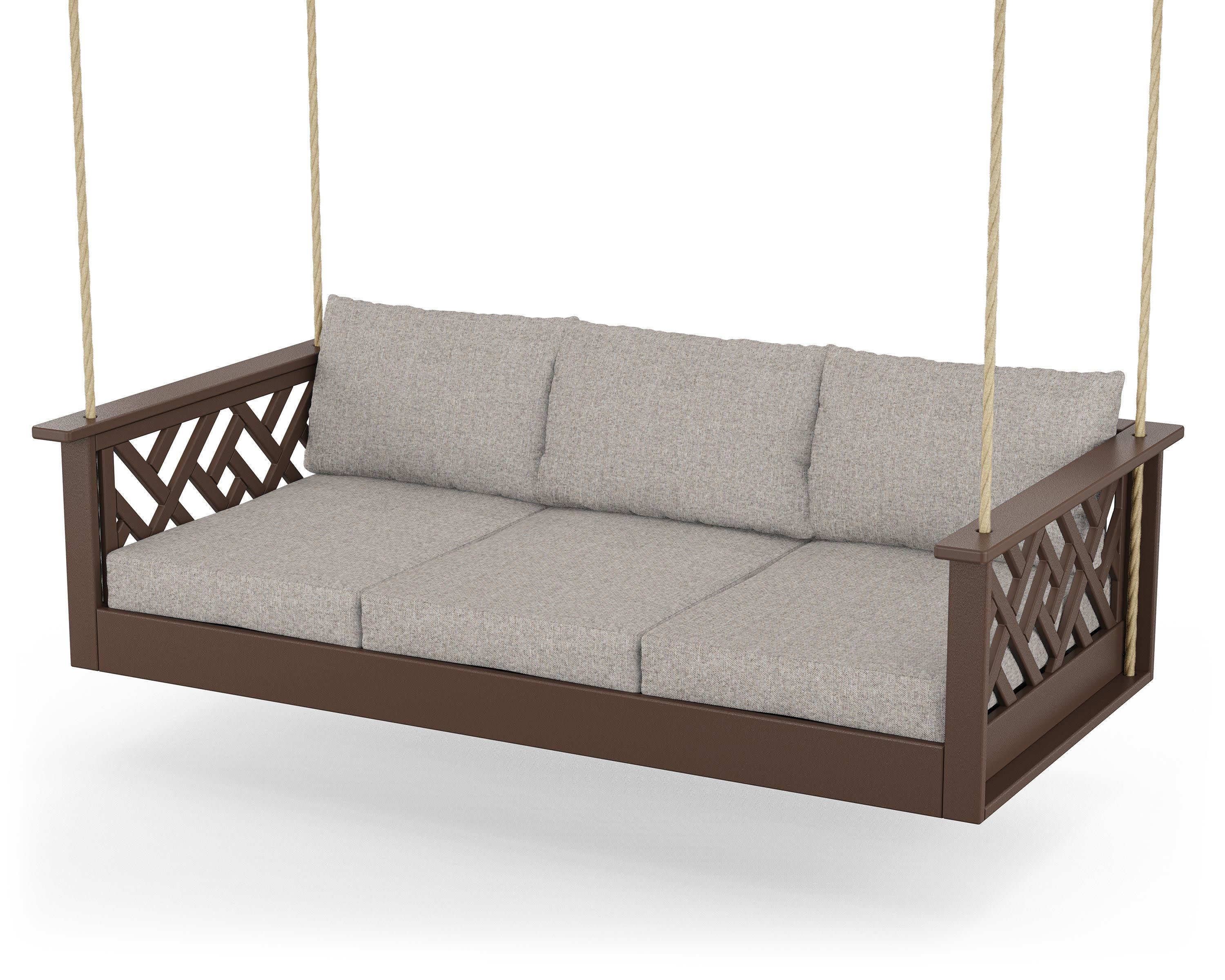 Chippendale Daybed Swing in Mahogany / Weathered Tweed