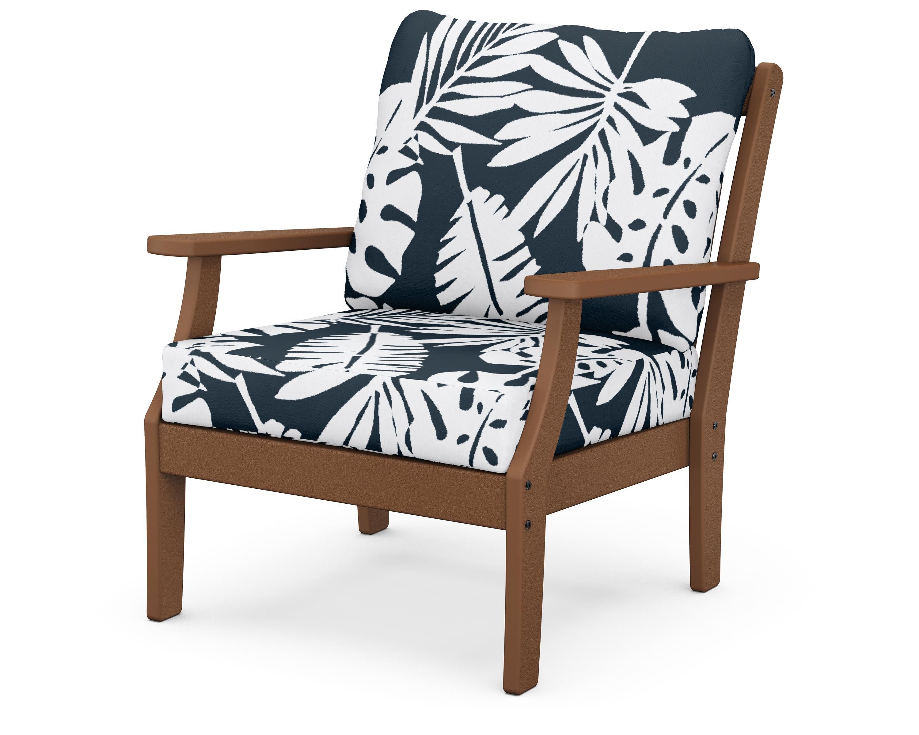 Braxton Deep Seating Chair in Teak / Leaf Marine Indigo