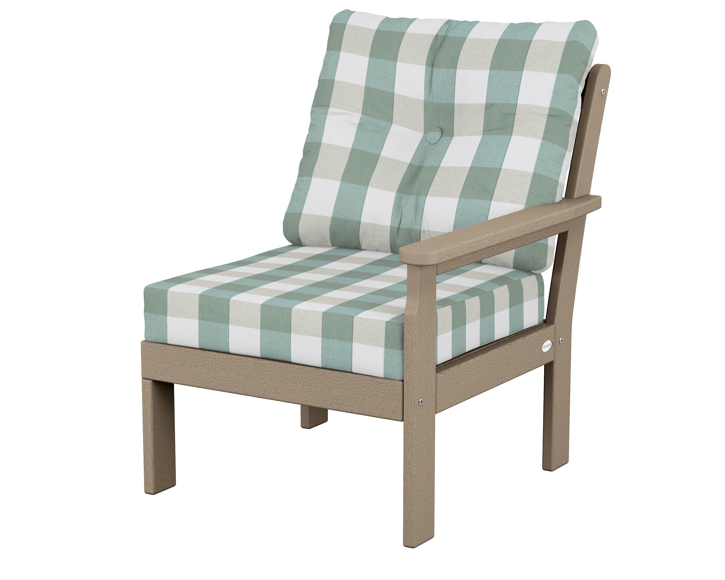Vineyard Modular Right Arm Chair in Vintage Sahara / Buffalo Plaid Glacier Spa