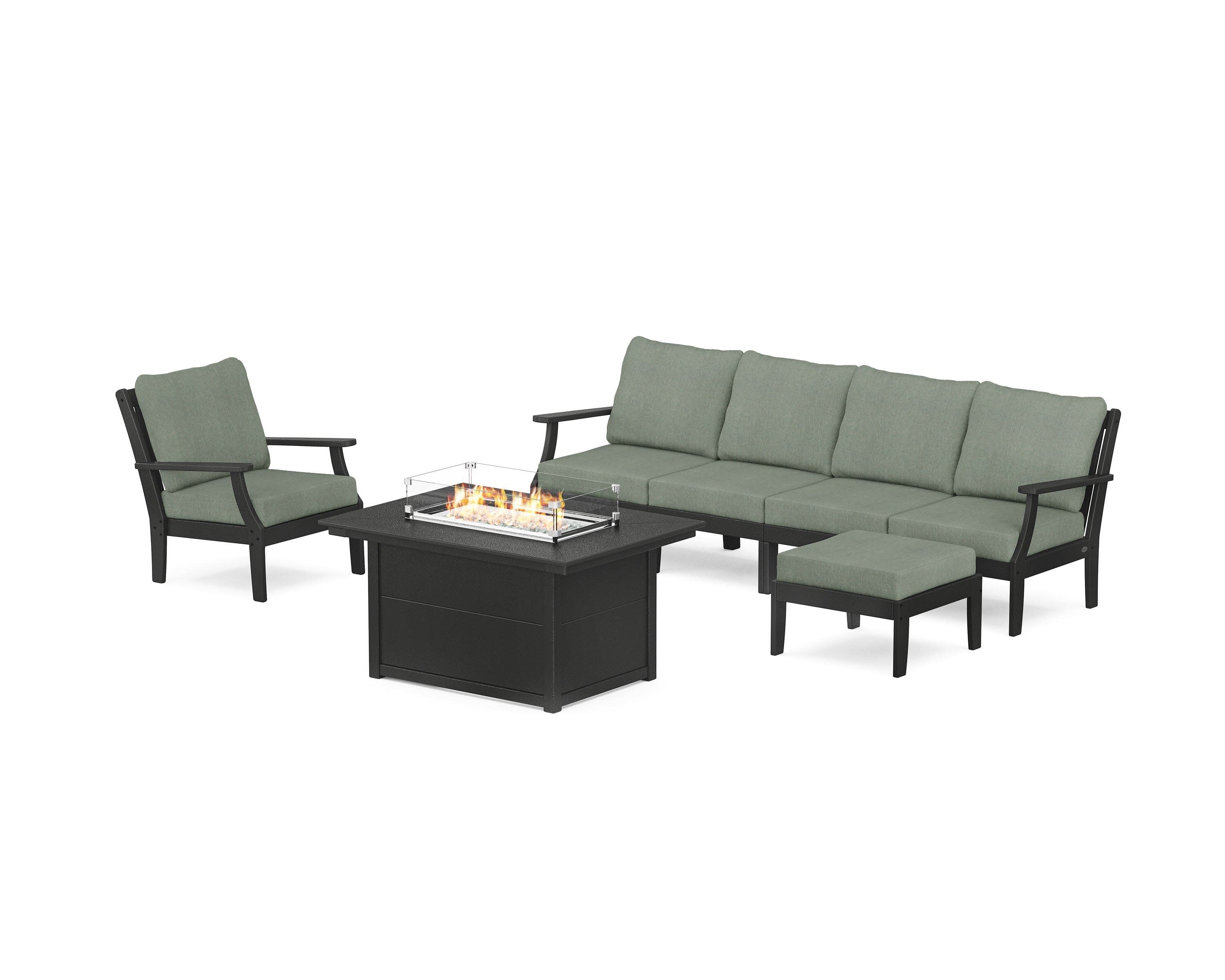 Braxton Sectional Lounge and Fire Pit Set in Black / Cast Sage