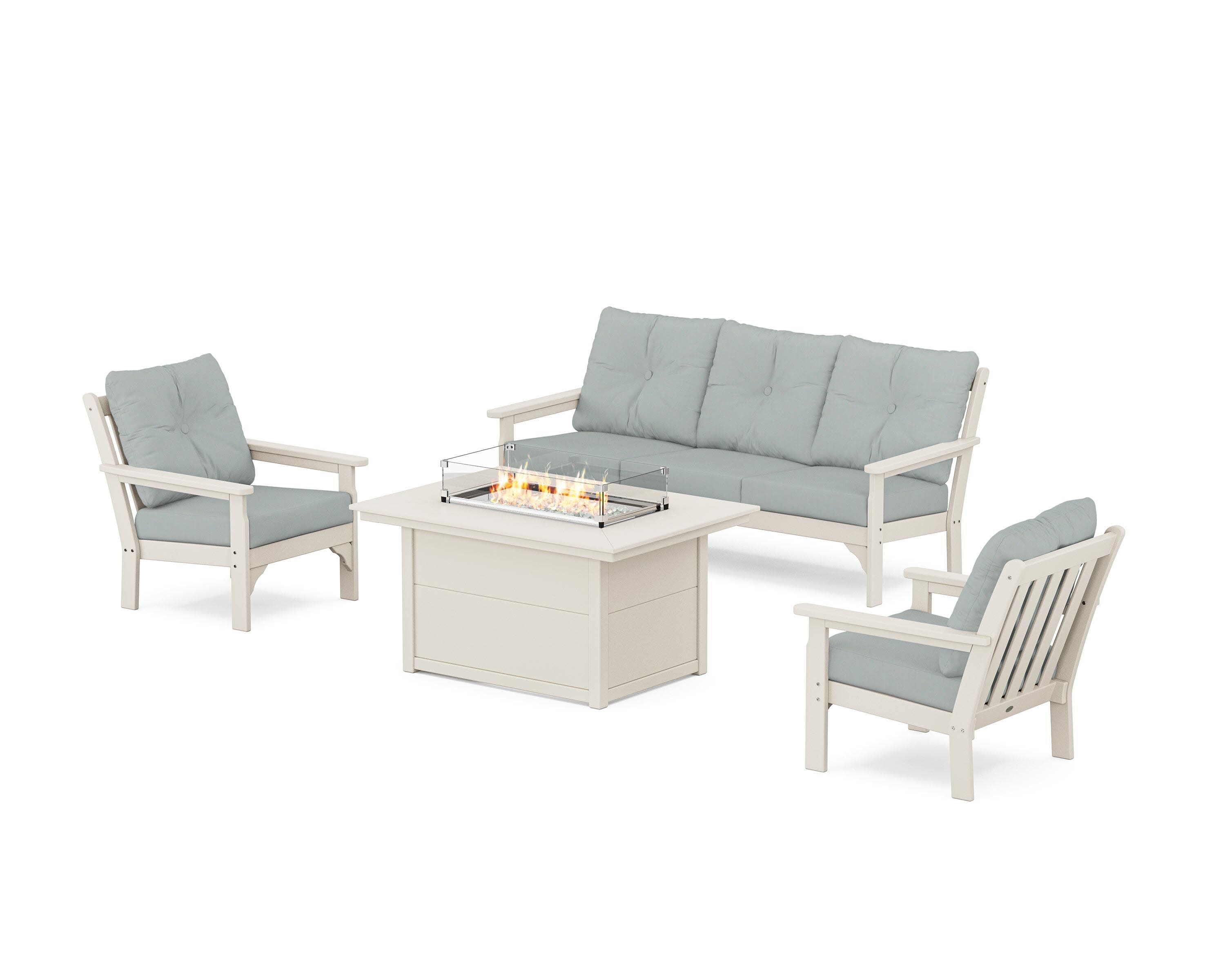 Vineyard Deep Seating Fire Pit Table Set in Sand / Spa