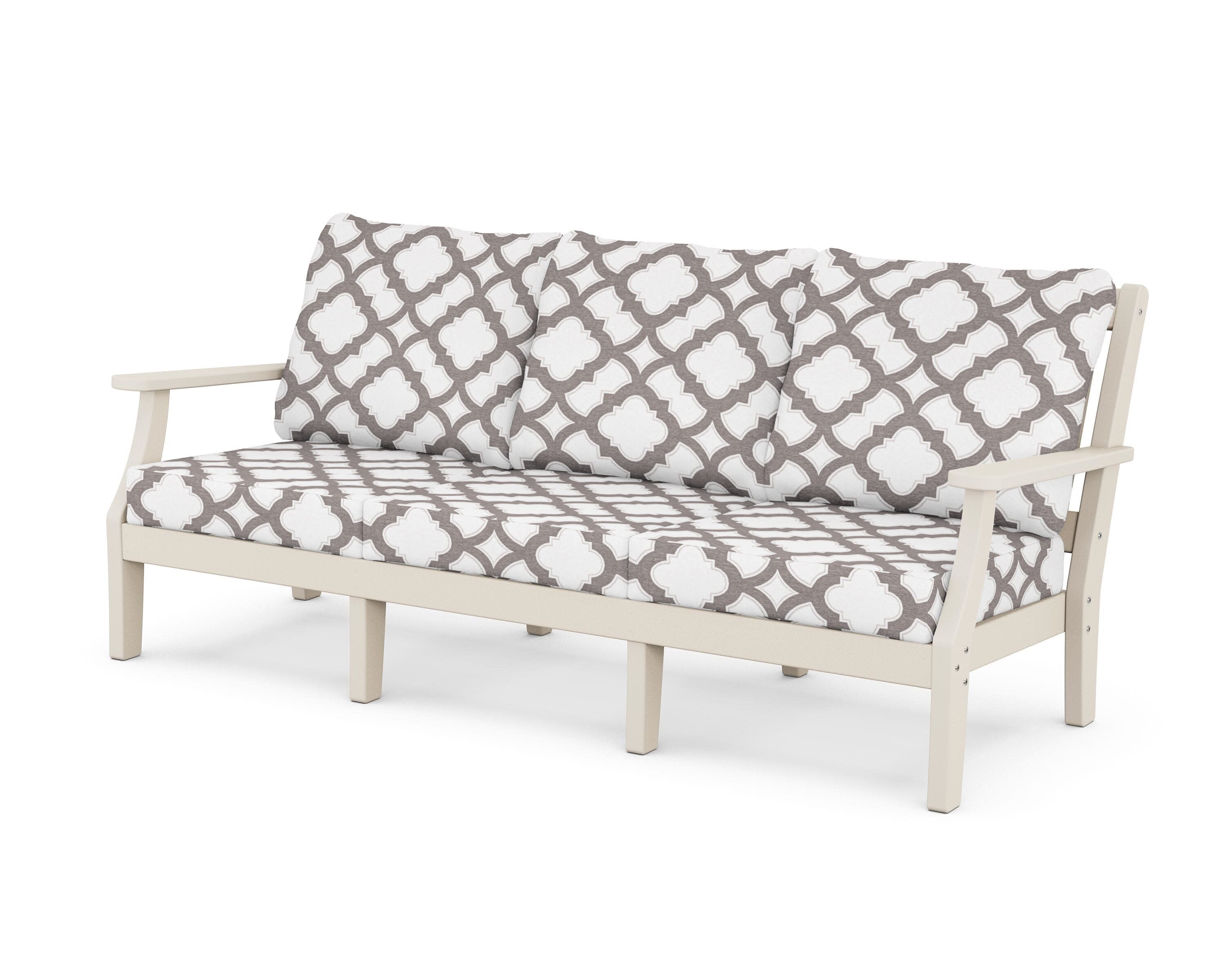 Chinoiserie Deep Seating Sofa in Sand / Trellis Grey Mist