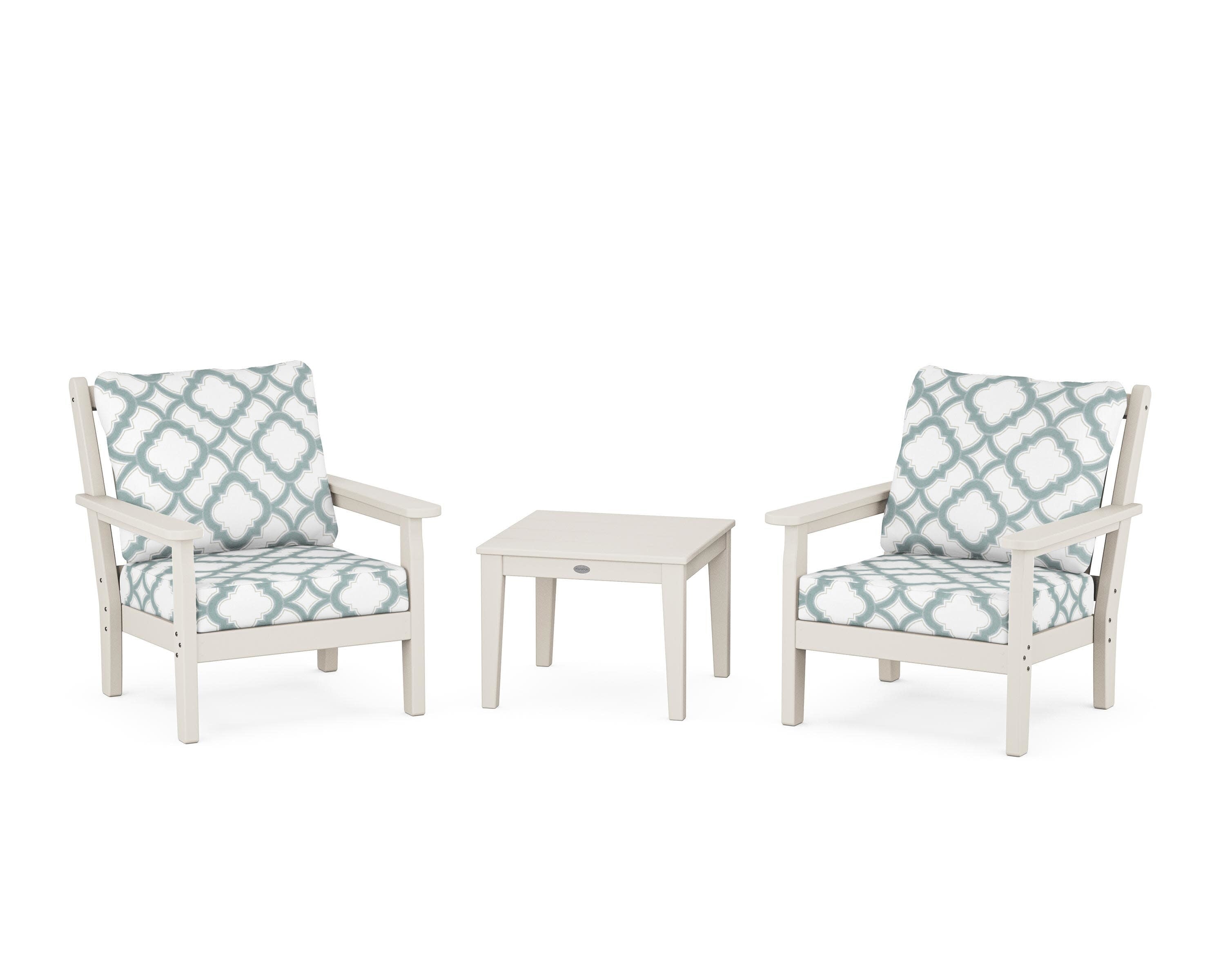 Chippendale 3-Piece Deep Seating Set in Sand / Trellis Glacier Spa
