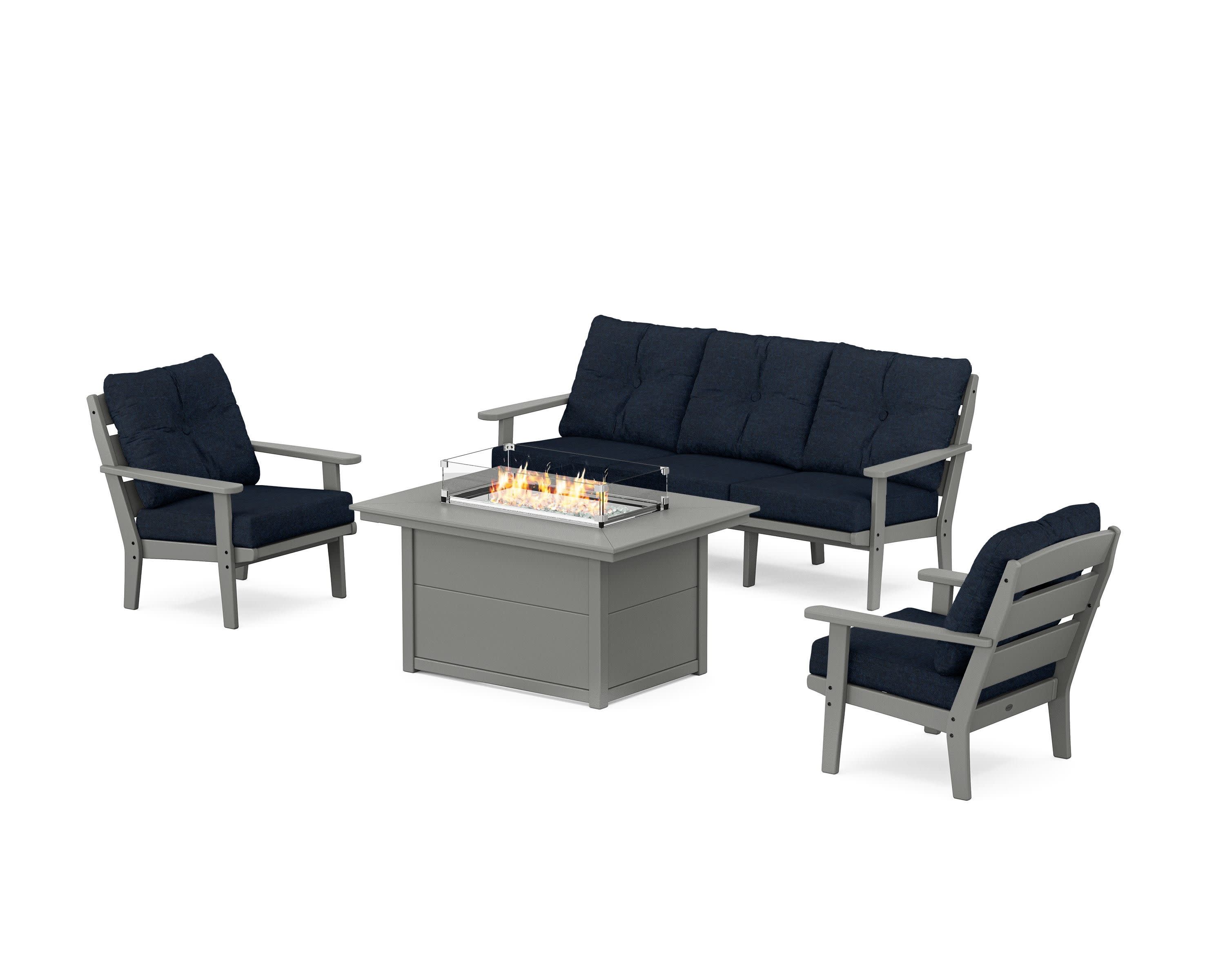 Lakeside Deep Seating Fire Pit Table Set in Slate Grey / Marine Indigo