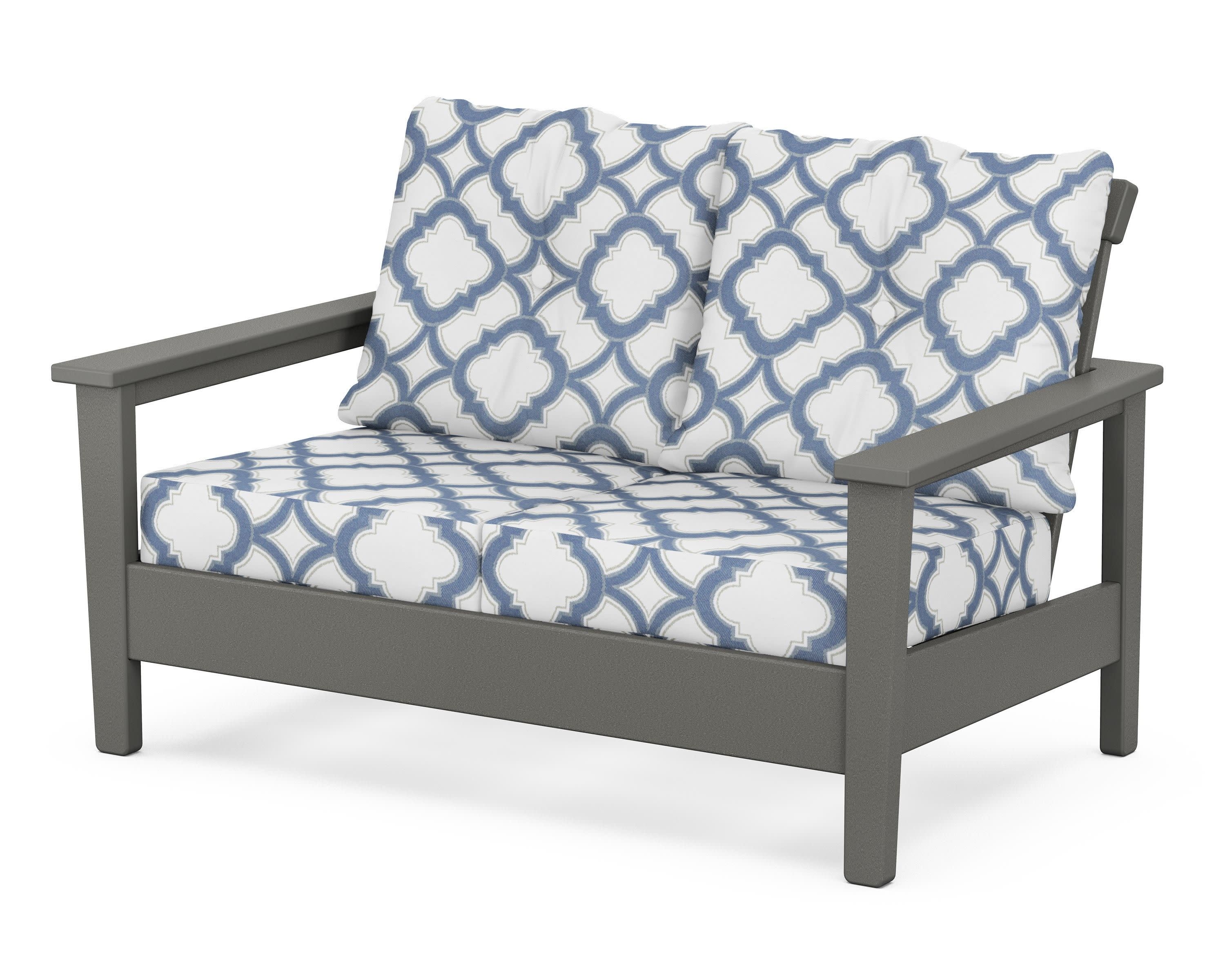Prescott Deep Seating Loveseat in Slate Grey / Trellis Sky Blue
