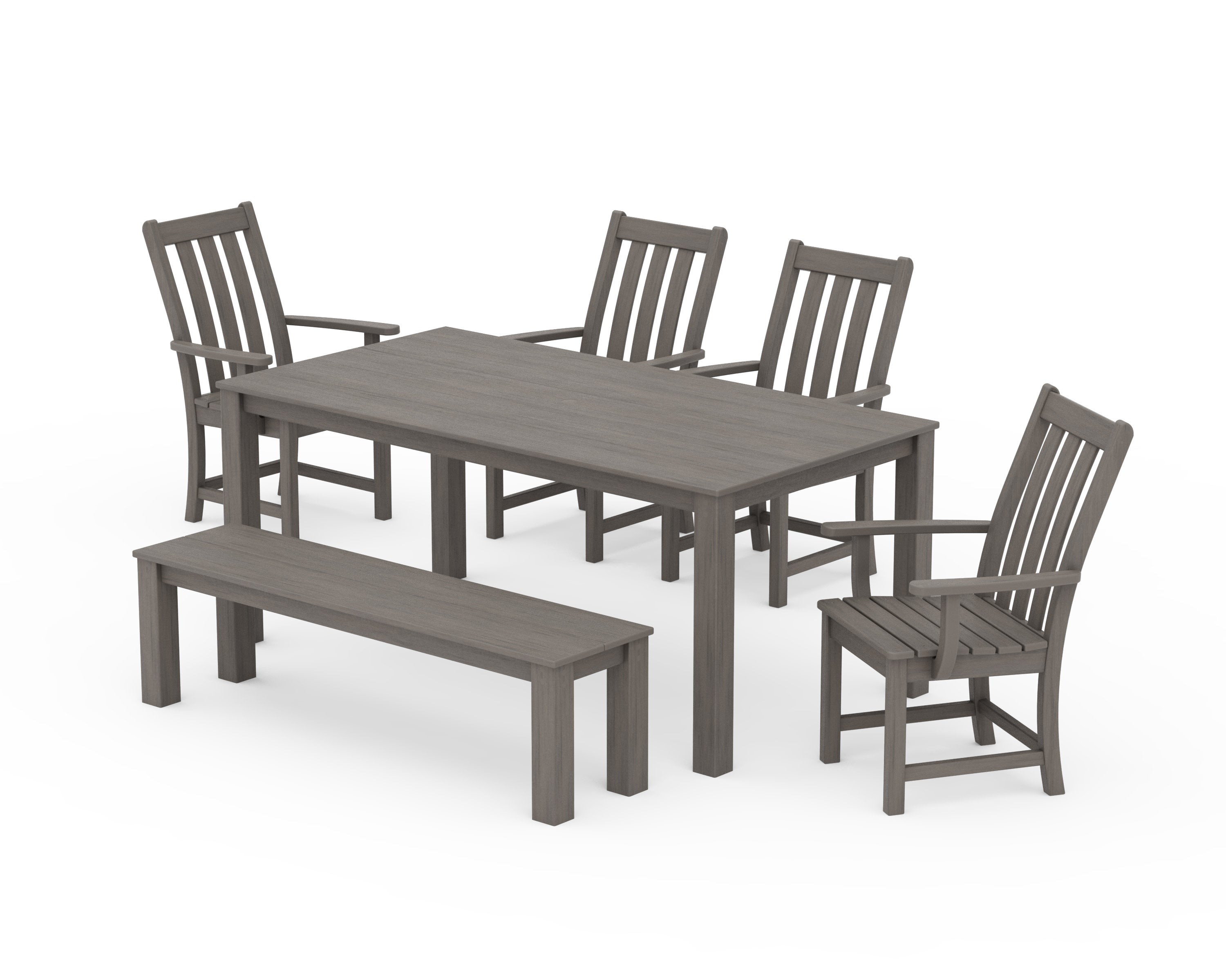 Vineyard 6-Piece Parsons Dining Set with Bench in Driftwood