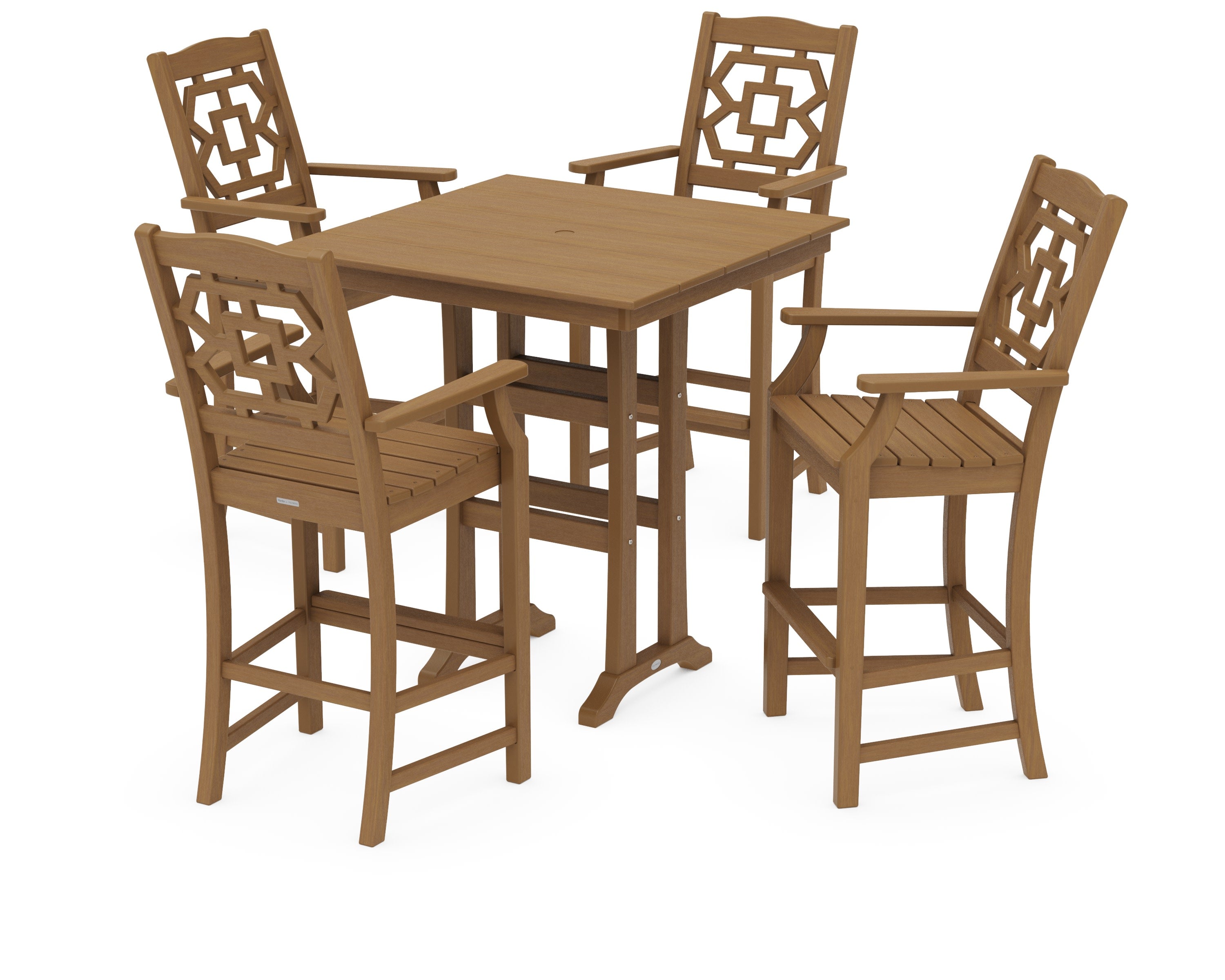 Chinoiserie 5-Piece Farmhouse Bar Set with Trestle Legs in Natural
