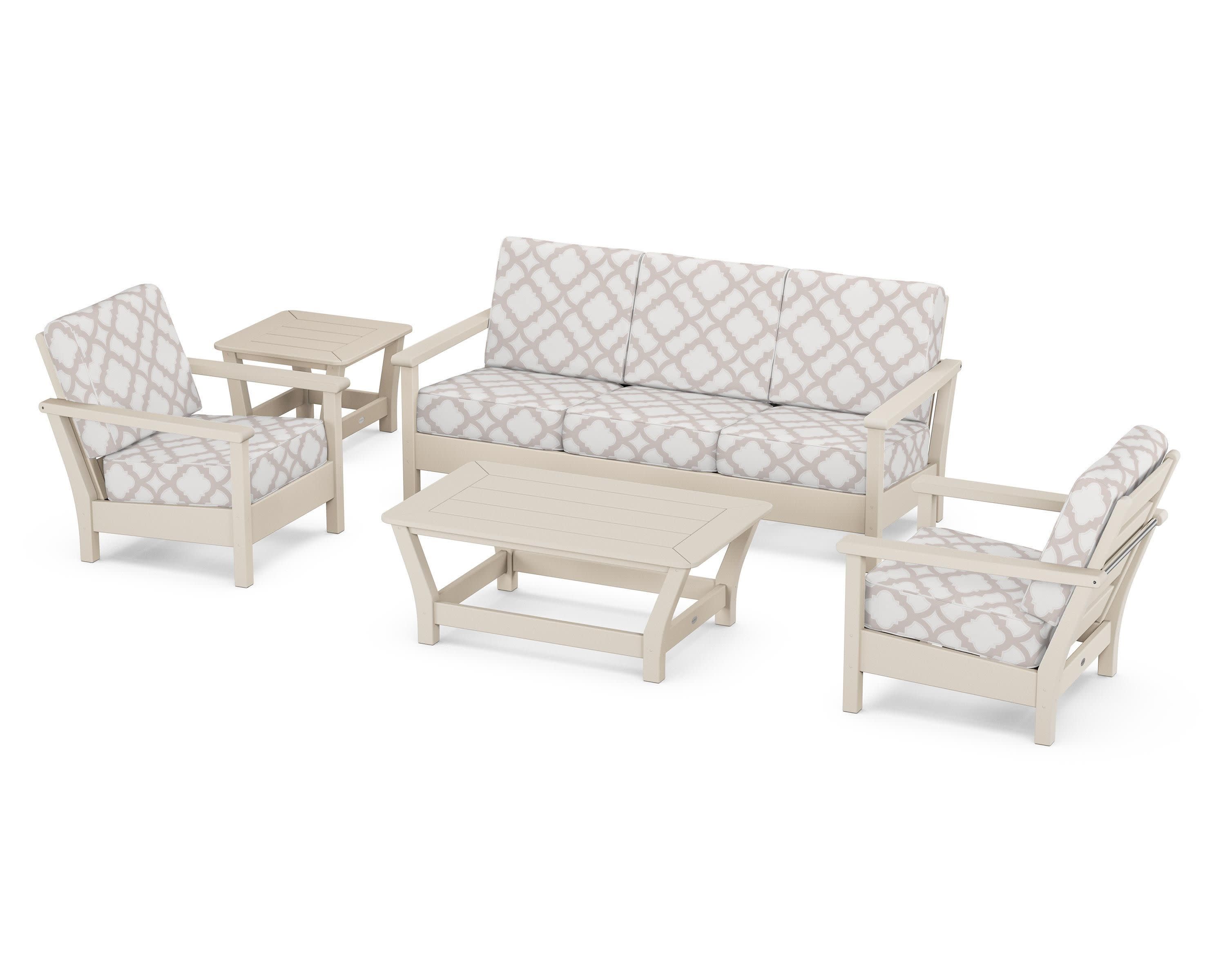 Harbour 5-Piece Deep Seating Set in Sand / Trellis Dune Burlap