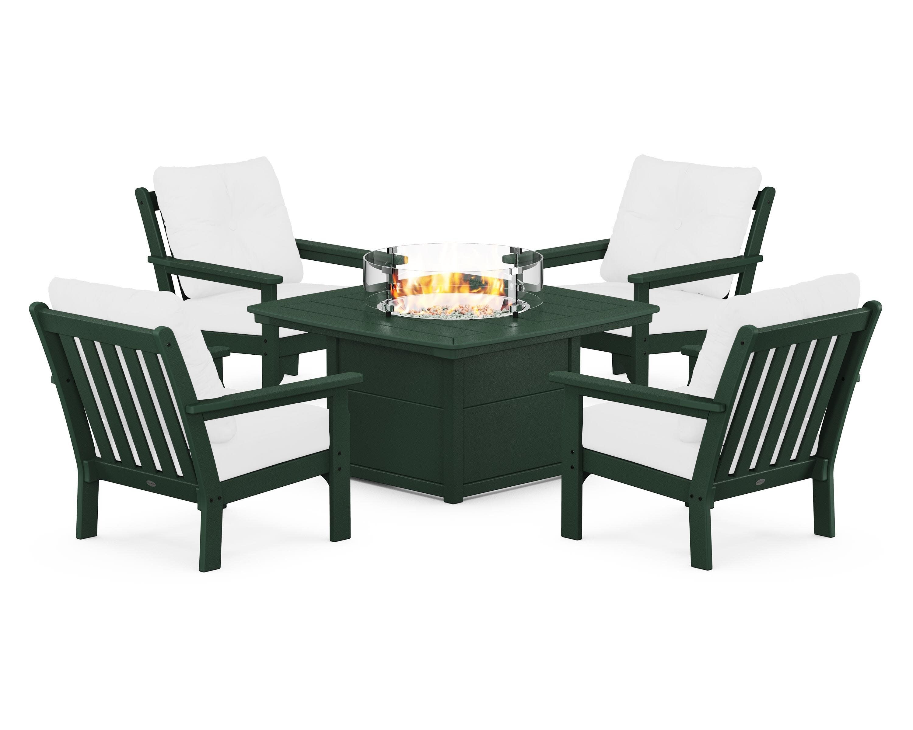Vineyard 5-Piece Conversation Set with Fire Pit Table in Green / Natural
