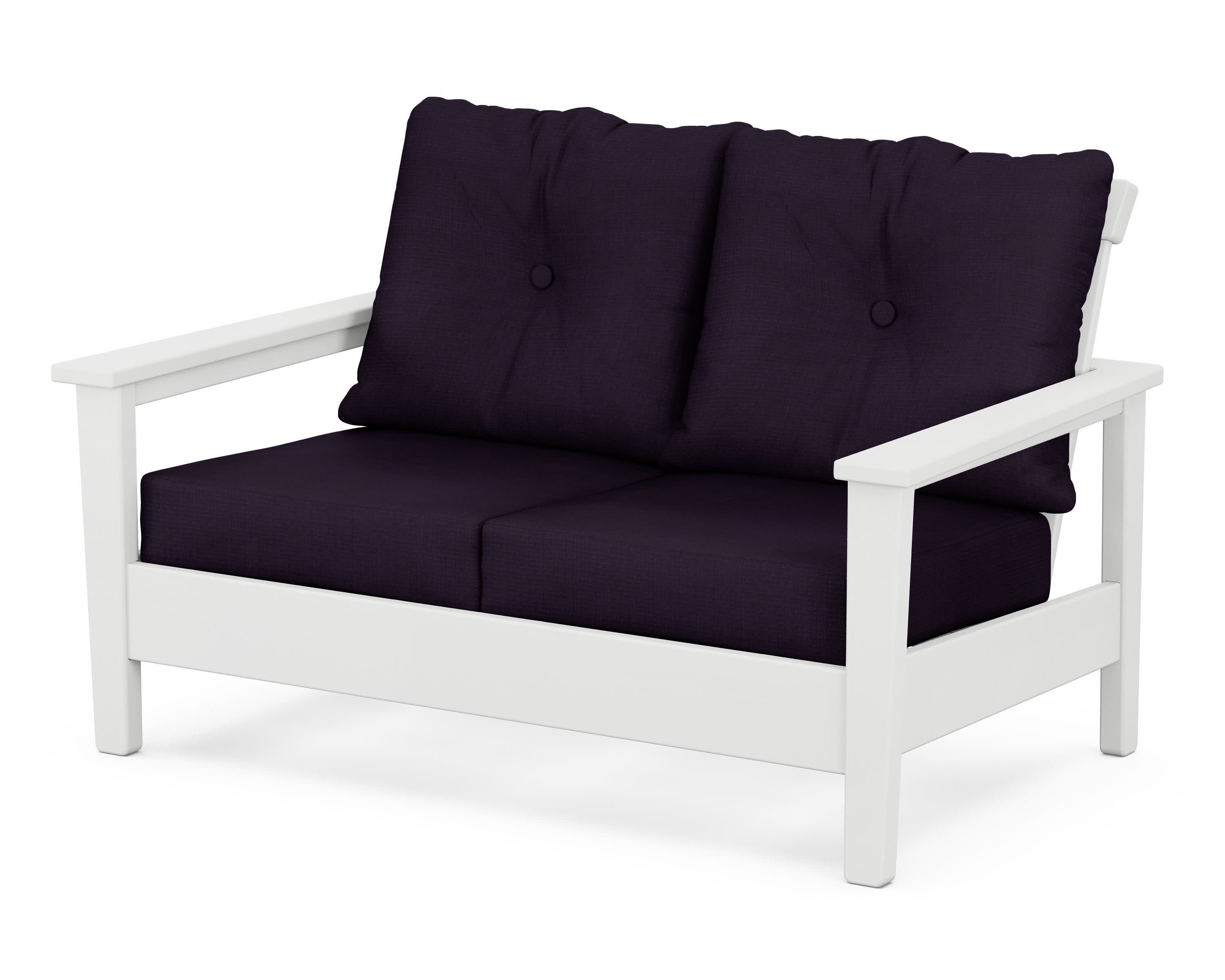Prescott Deep Seating Loveseat in White / Navy Linen