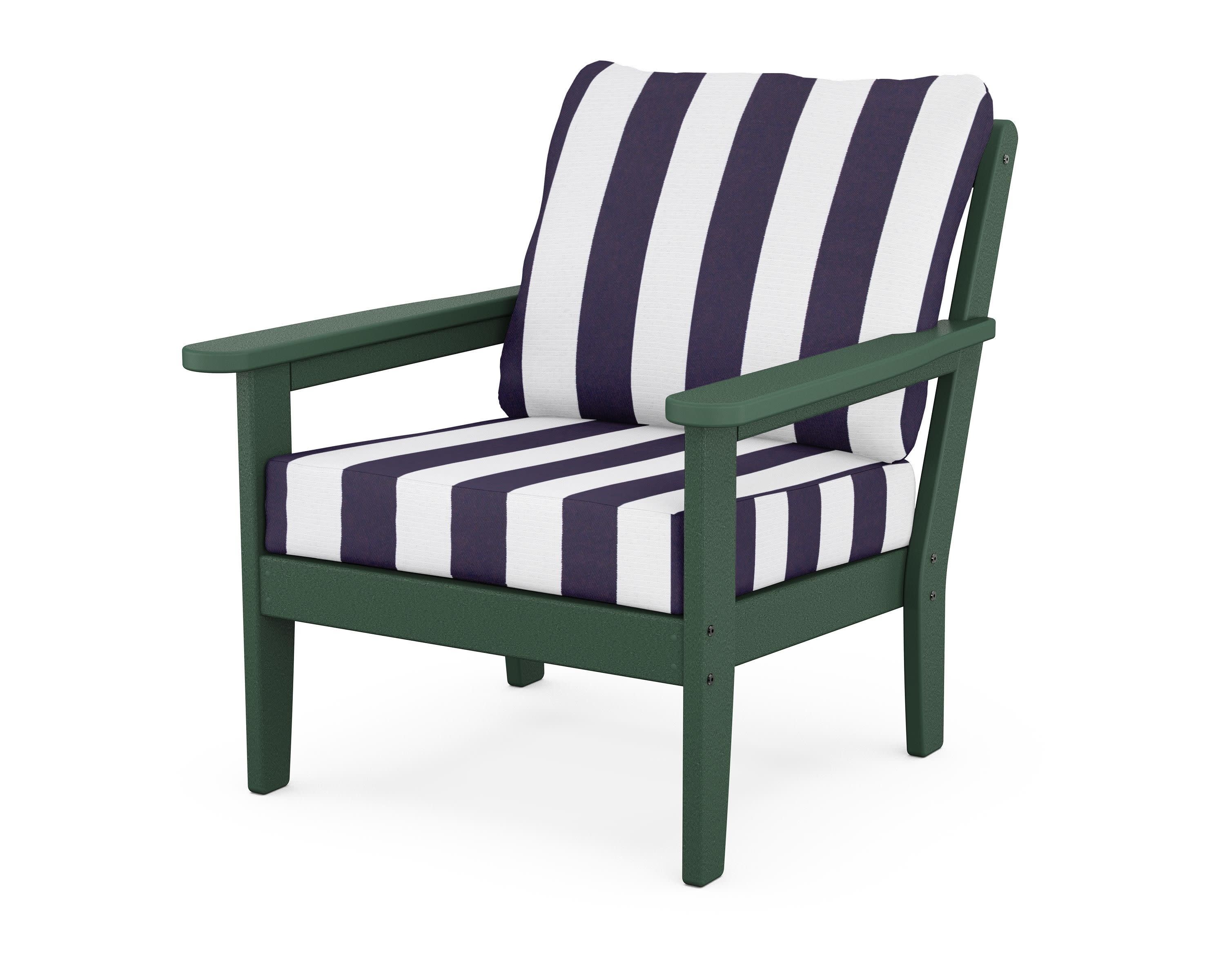 Cottage Deep Seating Chair in Green / Cabana Stripe Navy
