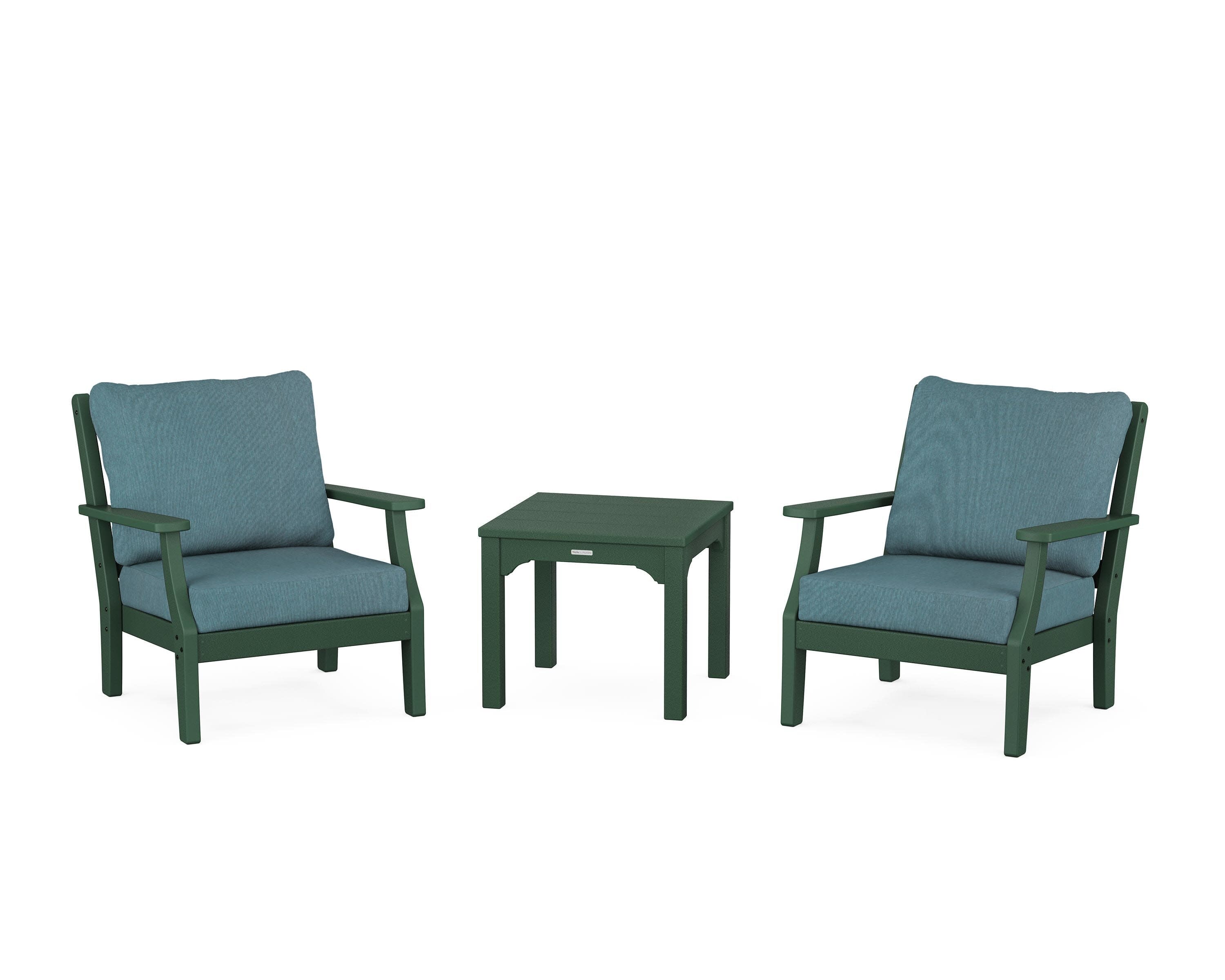 Chinoiserie 3-Piece Deep Seating Set in Green / Ocean Teal