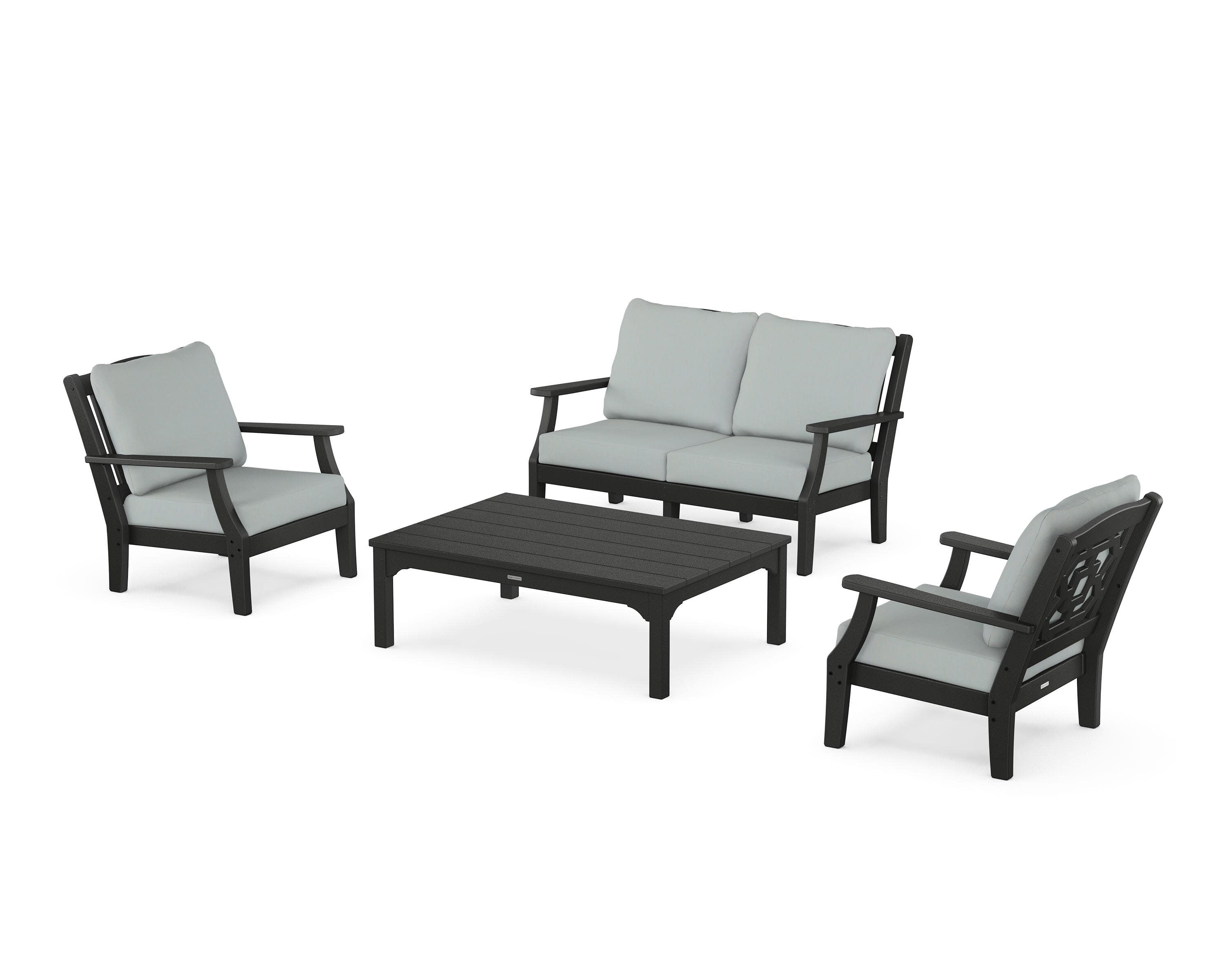 Chinoiserie 4-Piece Deep Seating Set with Loveseat in Black / Spa