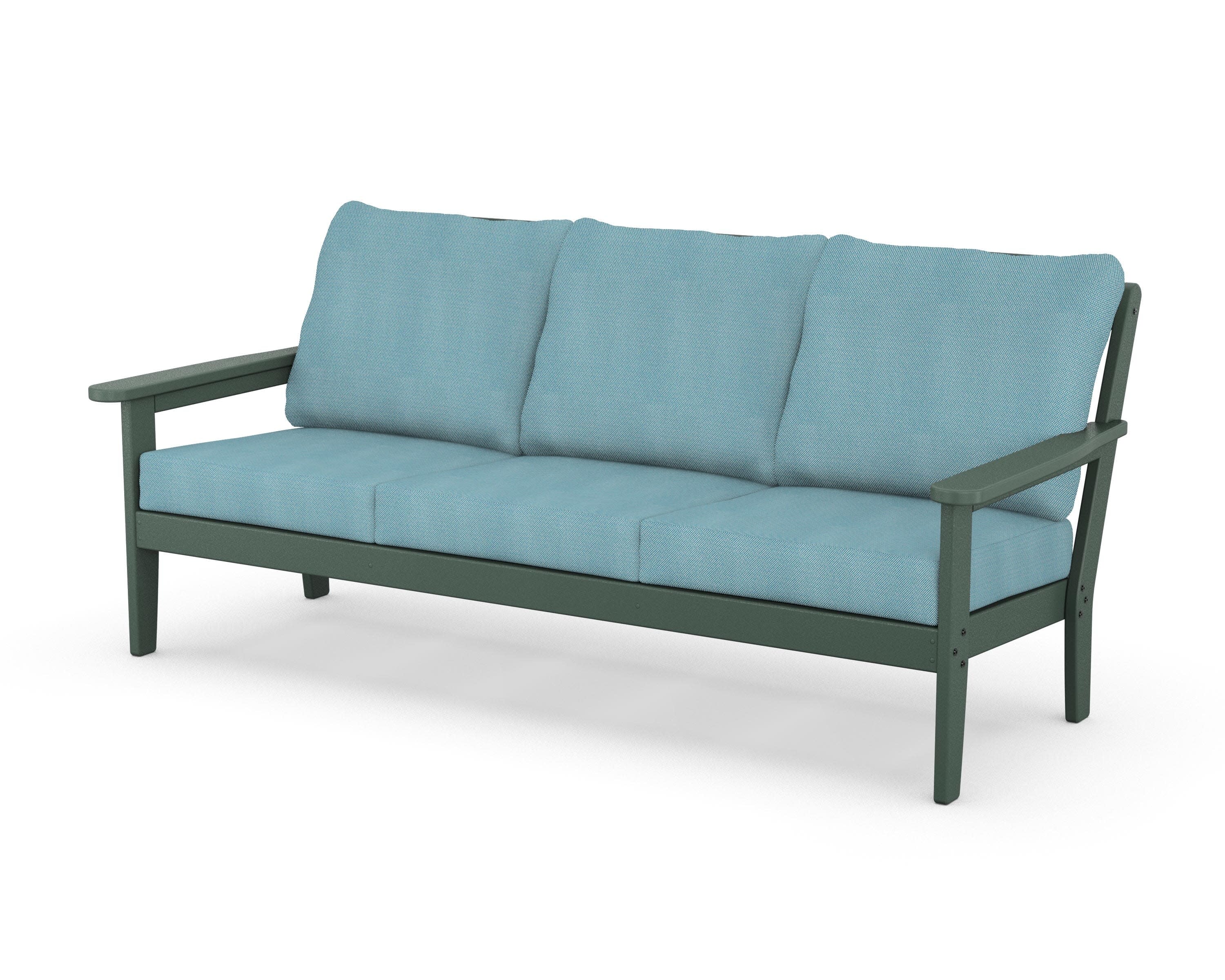 Cottage Deep Seating Sofa in Green / Lattice Sky Blue