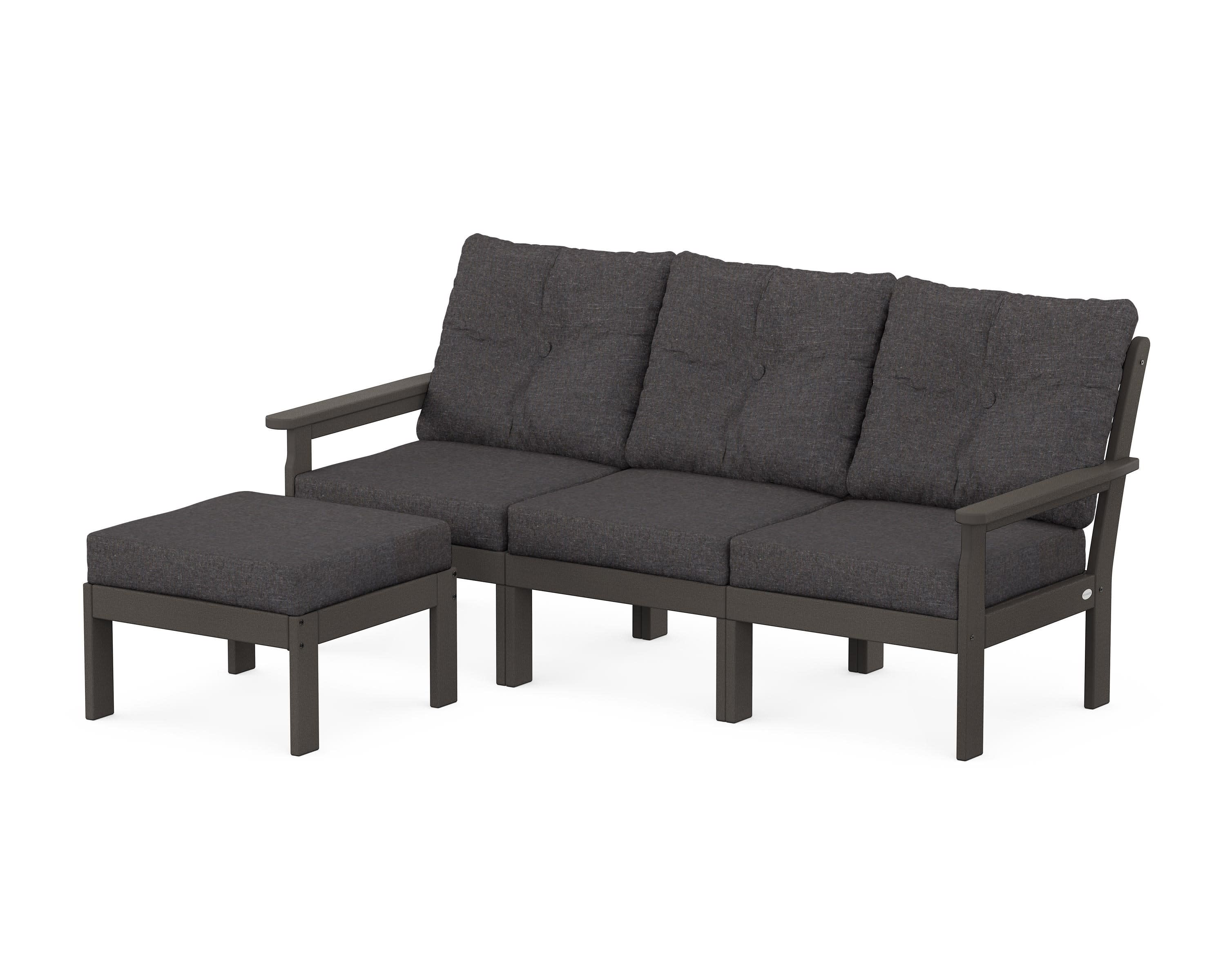 Vineyard 4-Piece Sectional with Ottoman in Vintage Coffee / Ash Charcoal