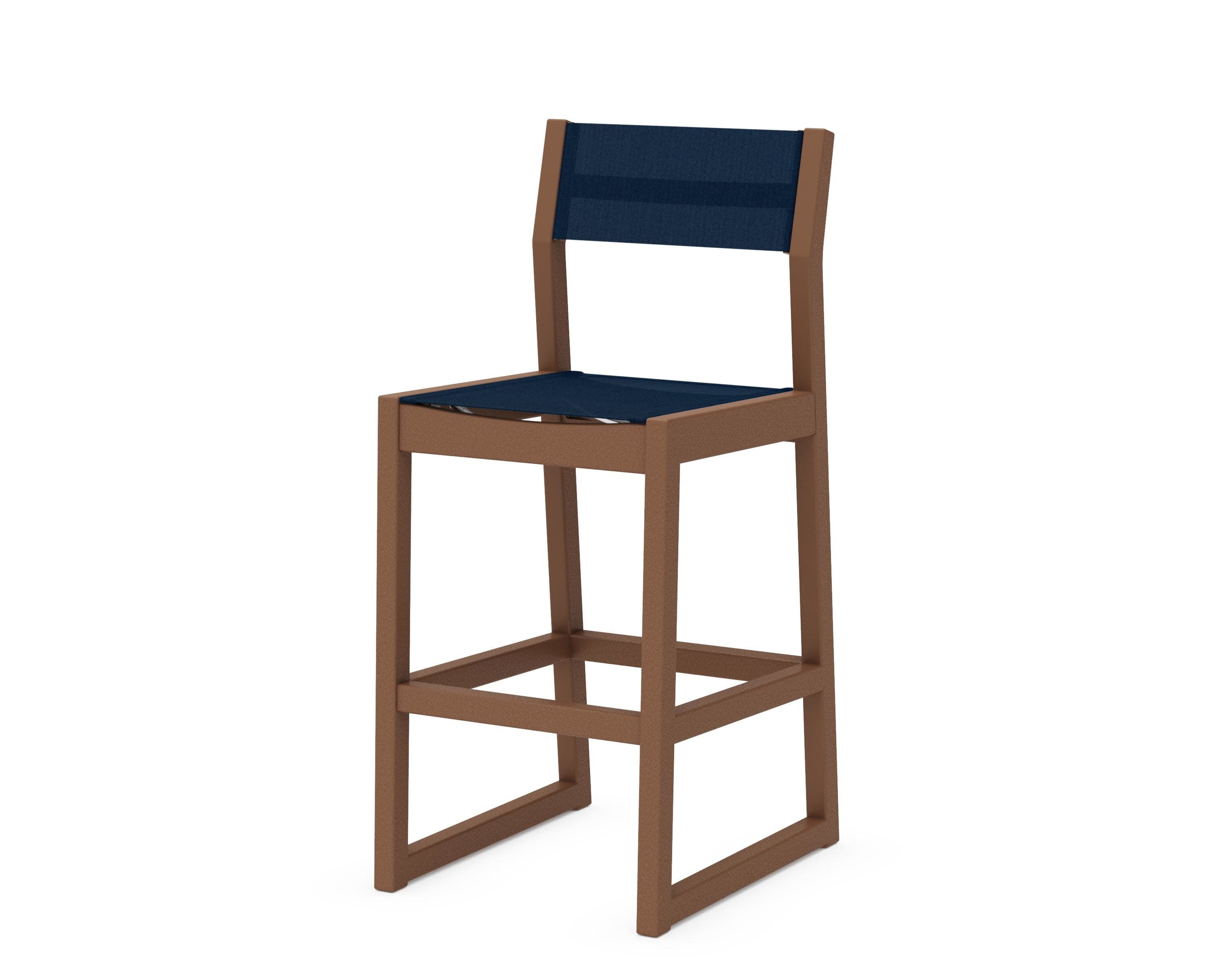 EDGE Sling Bar Side Chair in Teak / Navy Blue Sling