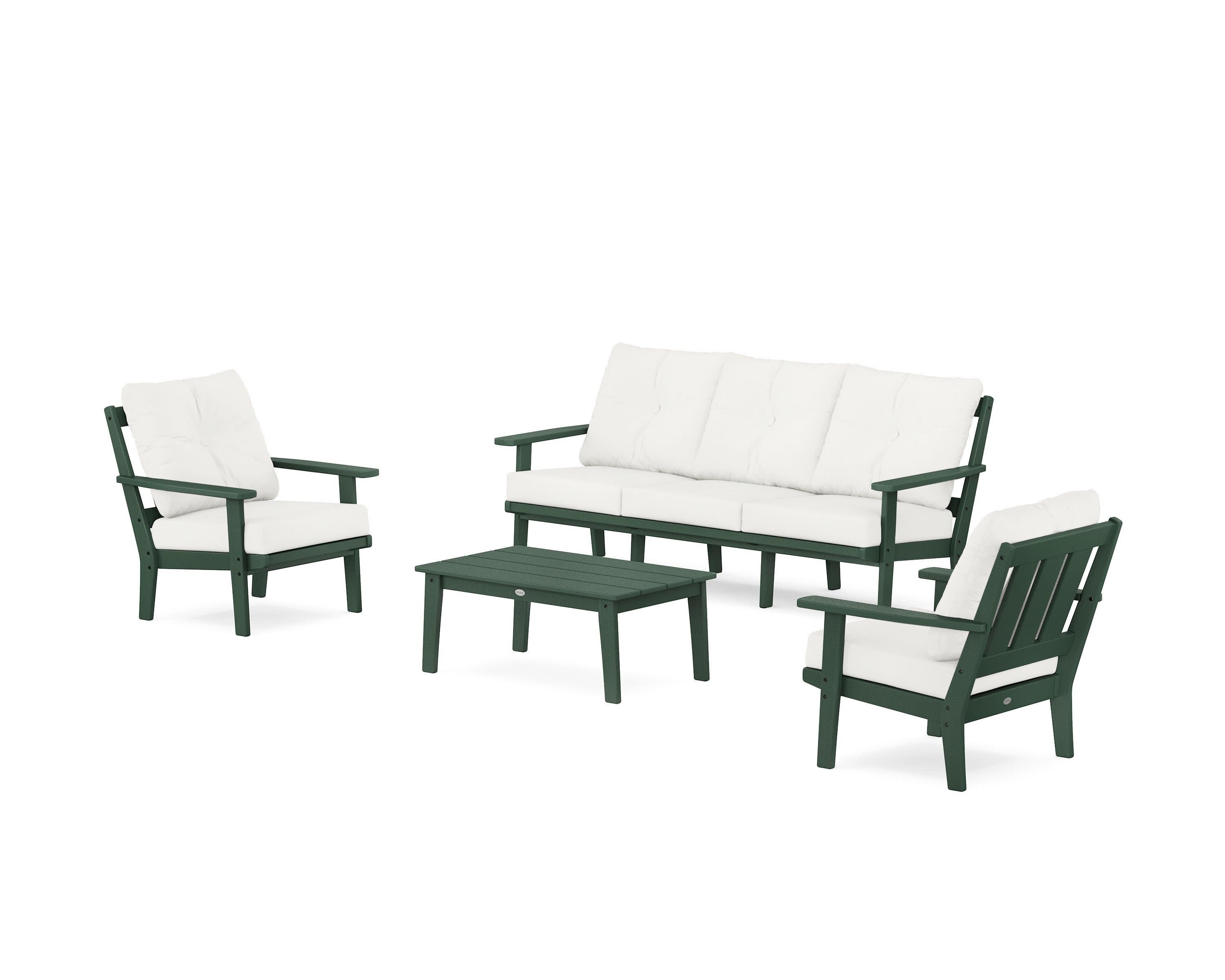 Oxford 4-Piece Deep Seating Set with Sofa in Green / Natural Linen