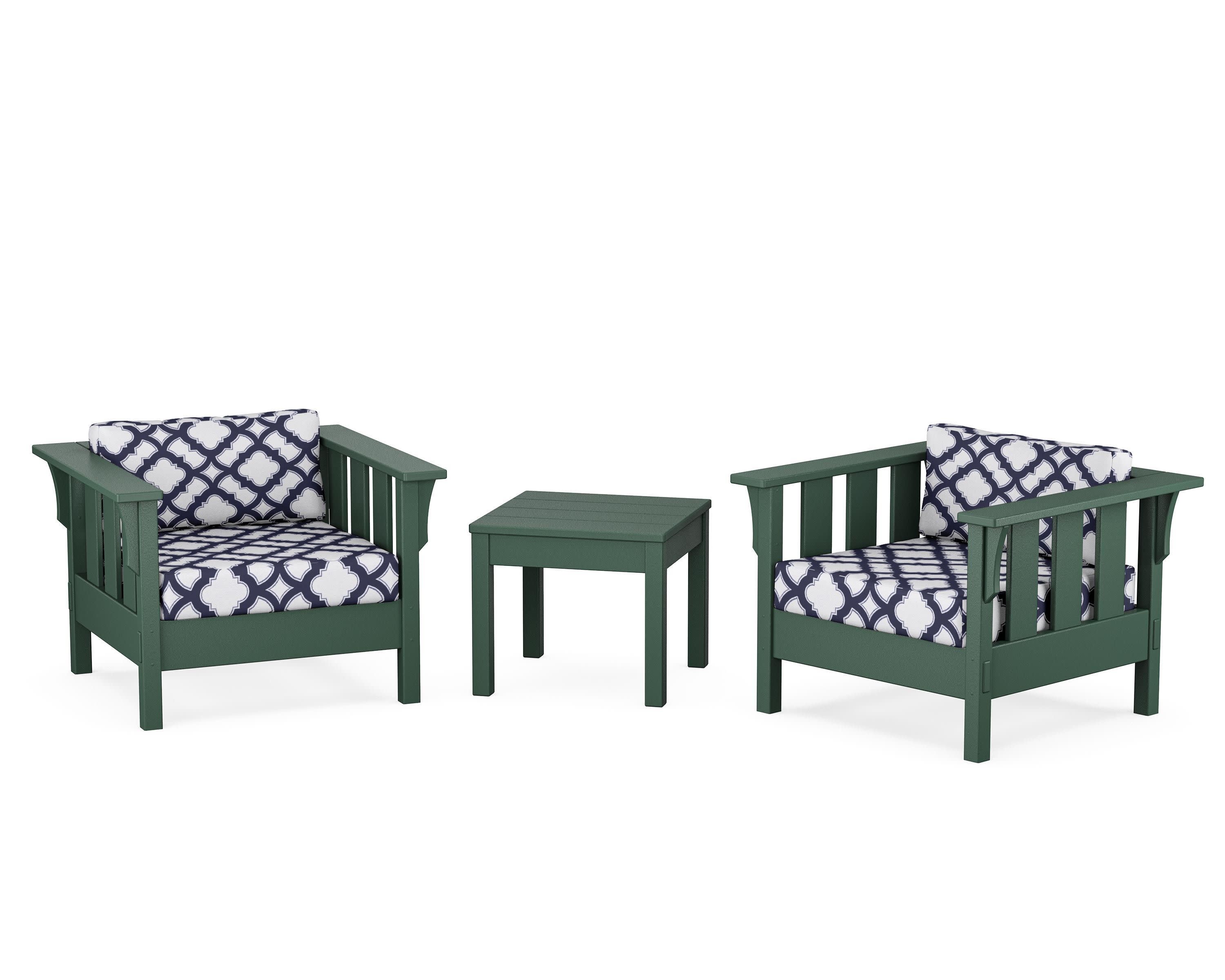 Acadia 3-Piece Deep Seating Set in Green / Trellis Navy
