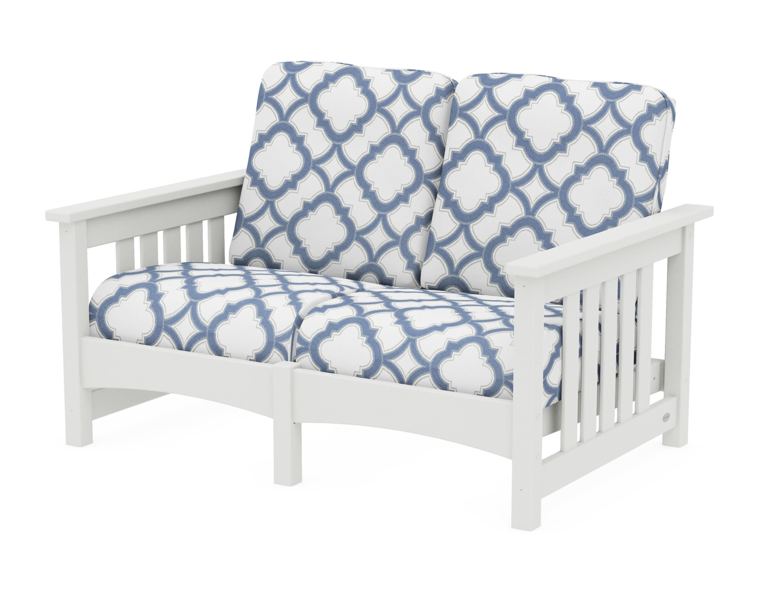 Club Mission Loveseat in Vintage White / Trellis Sky Blue