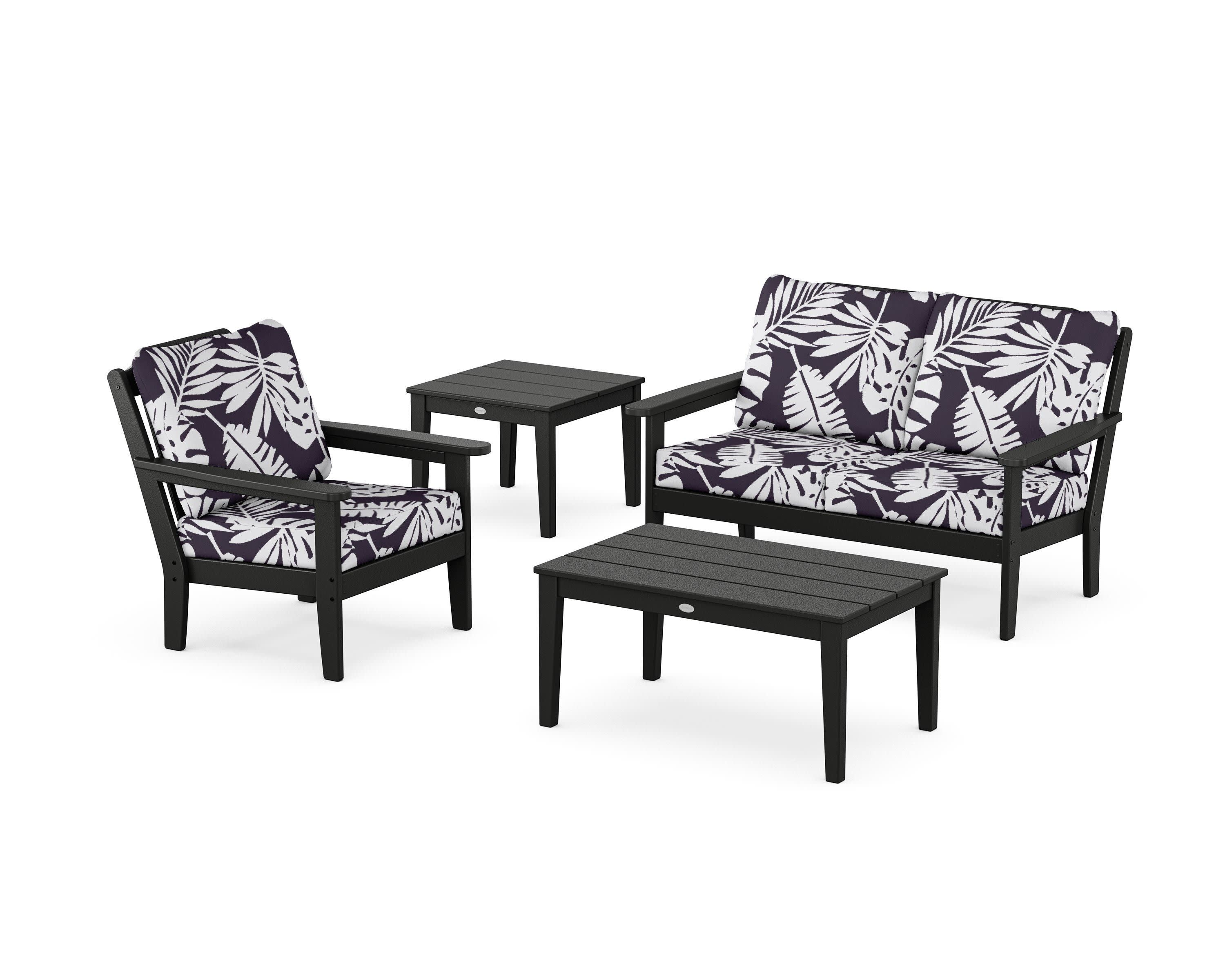 Wovendale 4-Piece Deep Seating Set in Black / Leaf Navy