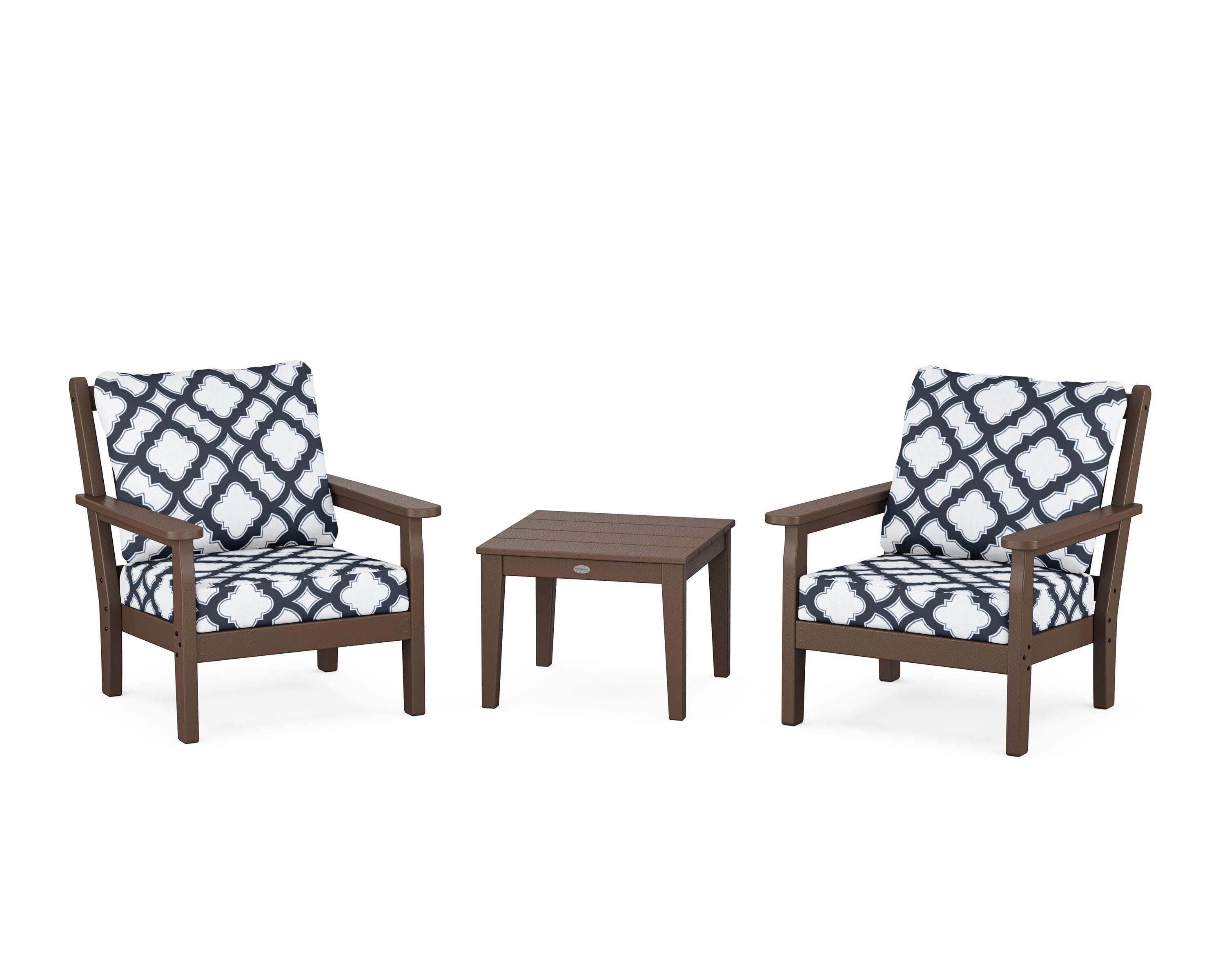 Chippendale 3-Piece Deep Seating Set in Mahogany / Trellis Marine Indigo