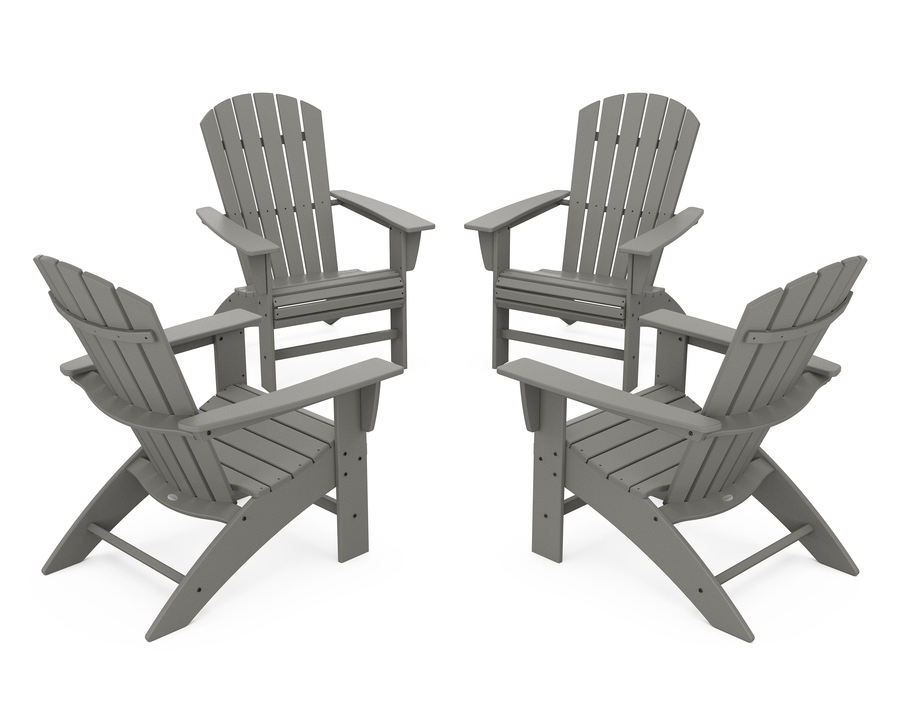4-Piece Nautical Curveback Adirondack Chair Conversation Set in Slate Grey
