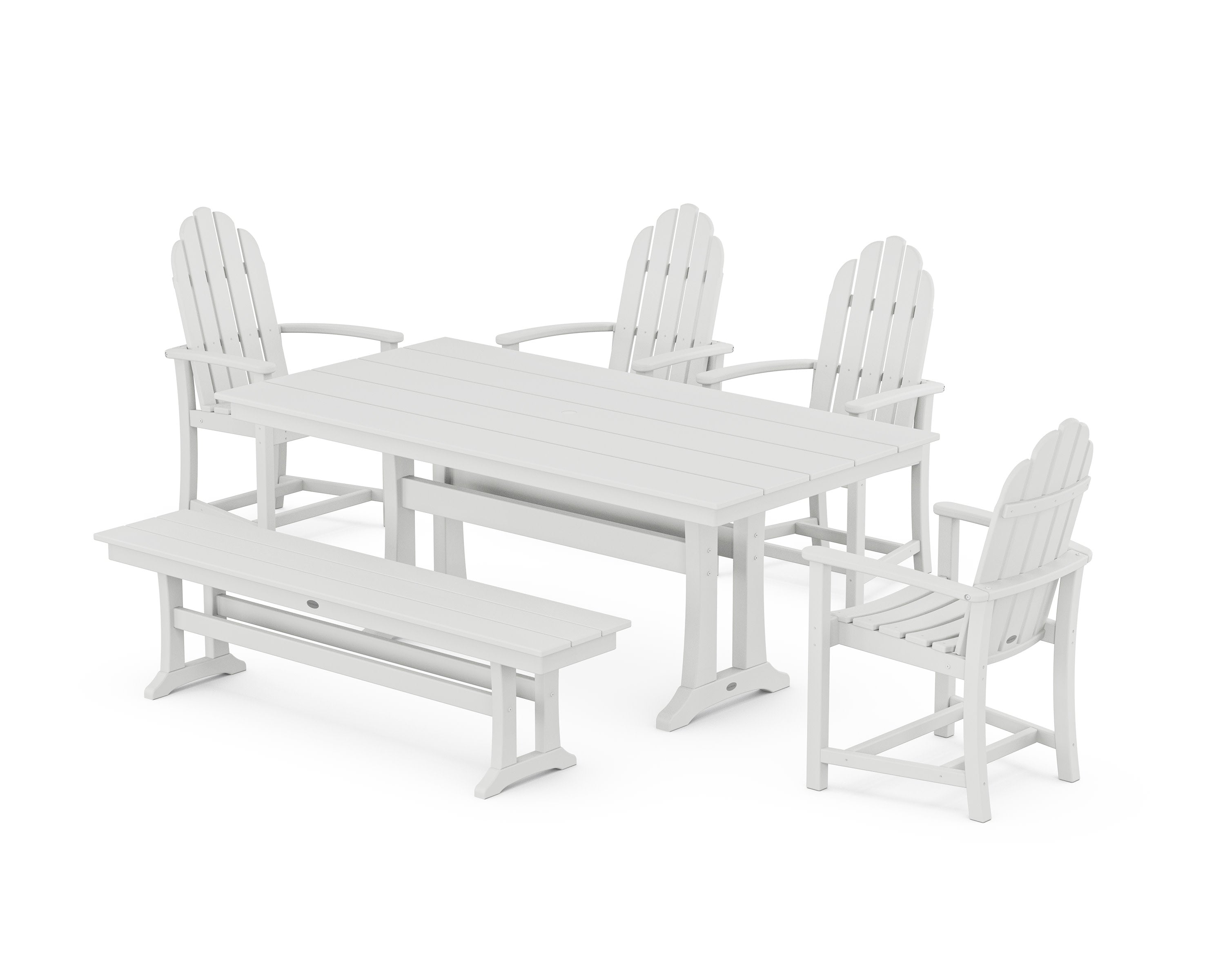 Classic Adirondack 6-Piece Farmhouse Dining Set with Trestle Legs and Bench in White