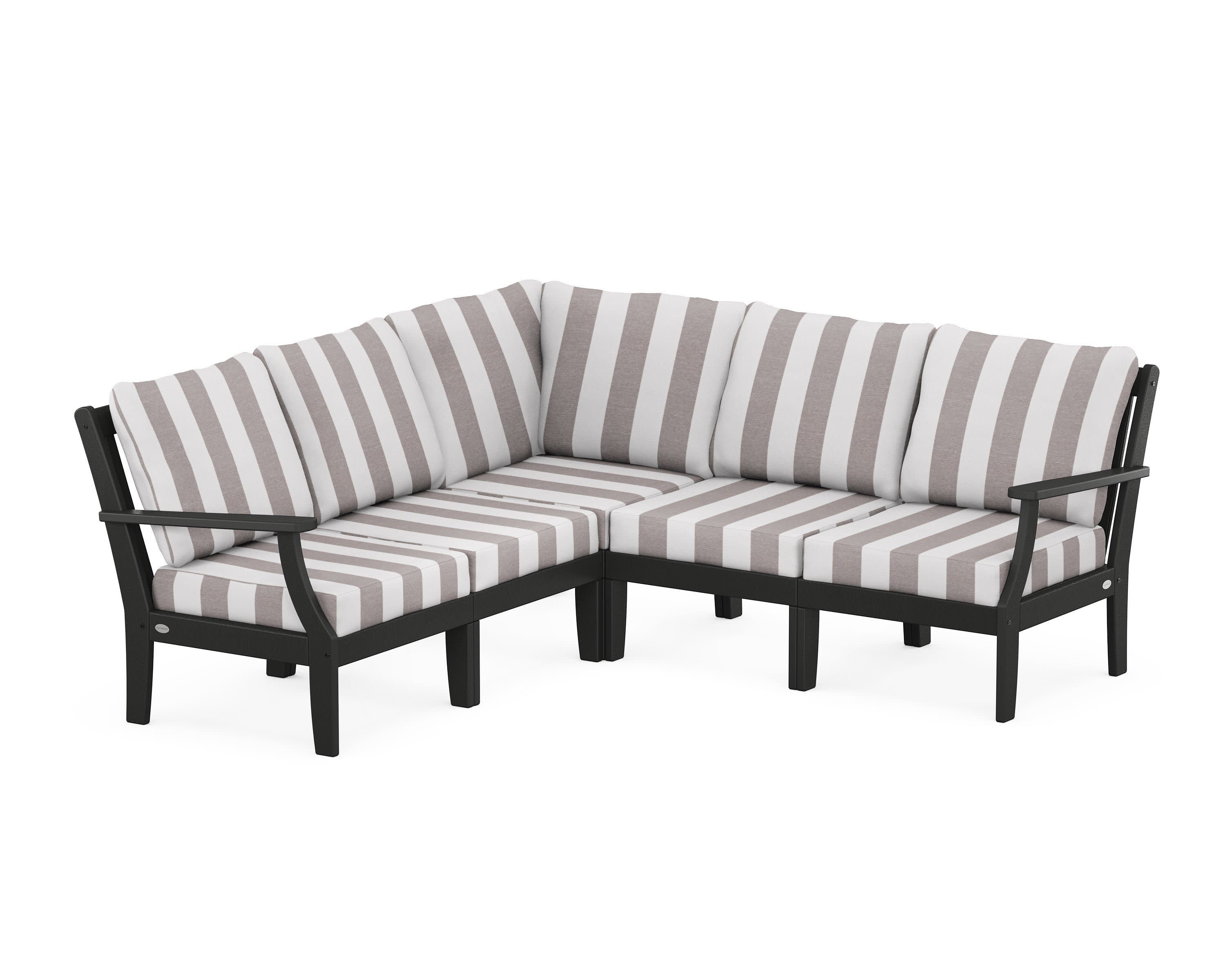 Braxton Modular 5-Piece Deep Seating Set in Black / Cabana Stripe Grey Mist