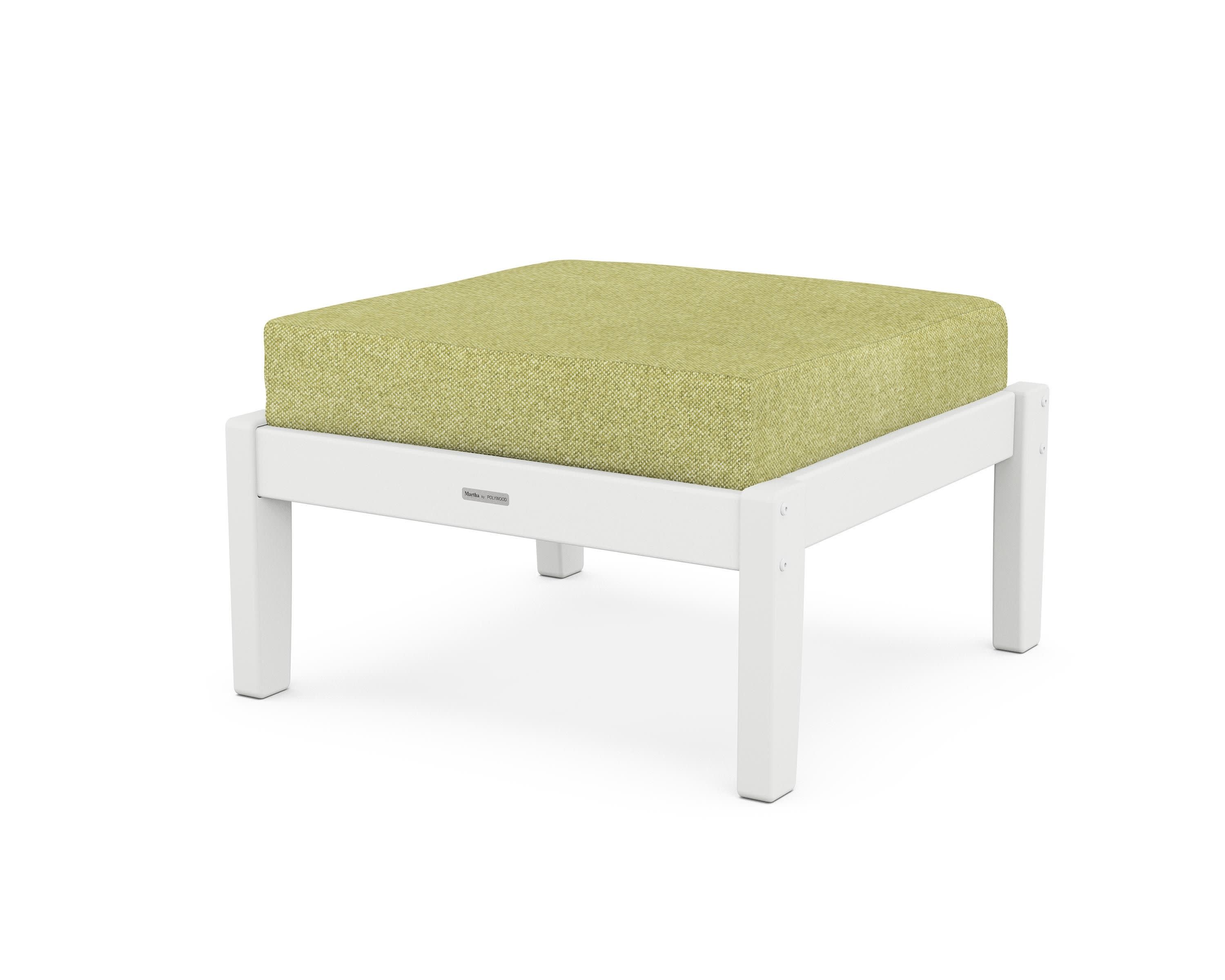 Chinoiserie Deep Seating Ottoman in White / Chartreuse Boucle
