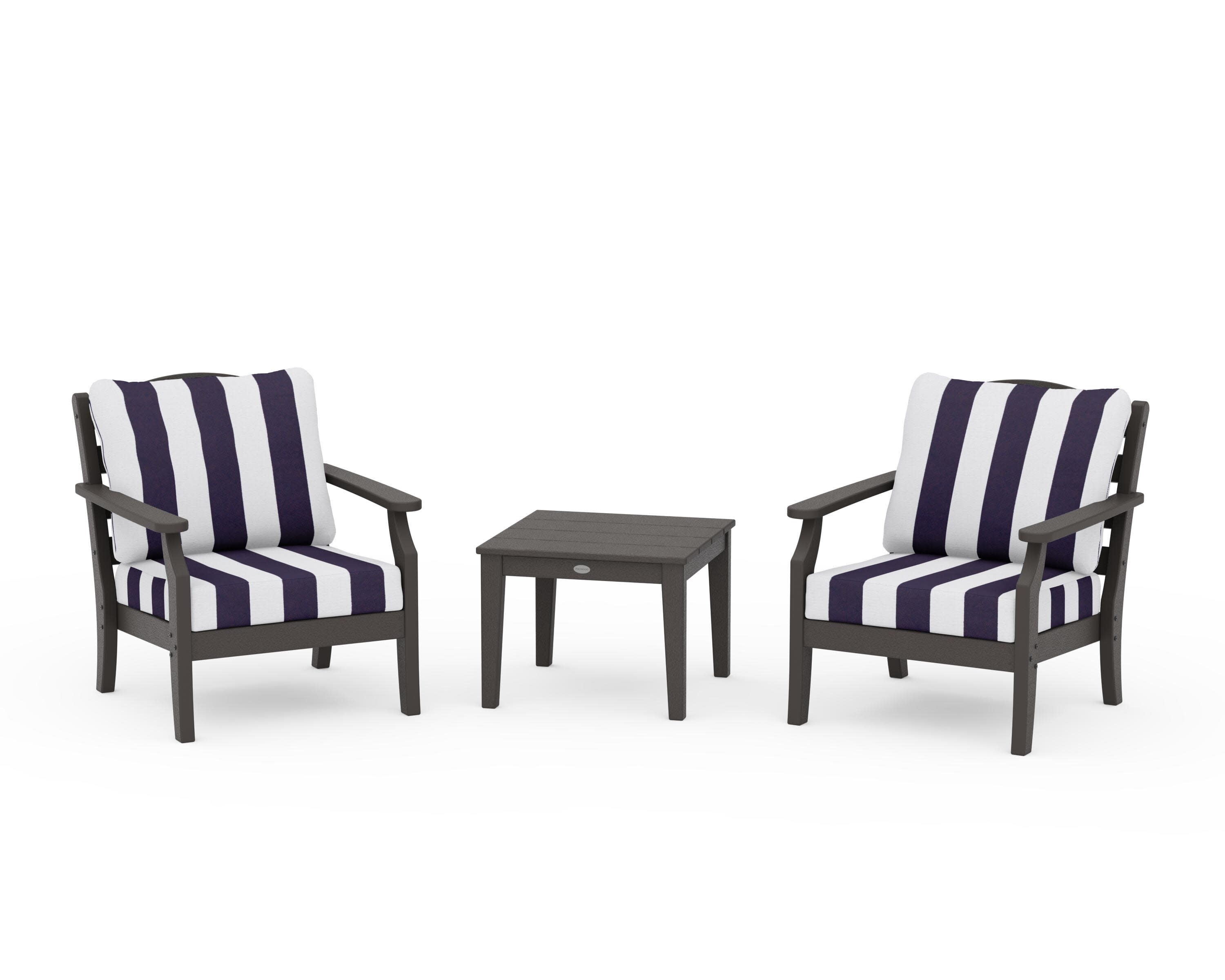 Savannah 3-Piece Deep Seating Set in Vintage Coffee / Cabana Stripe Navy