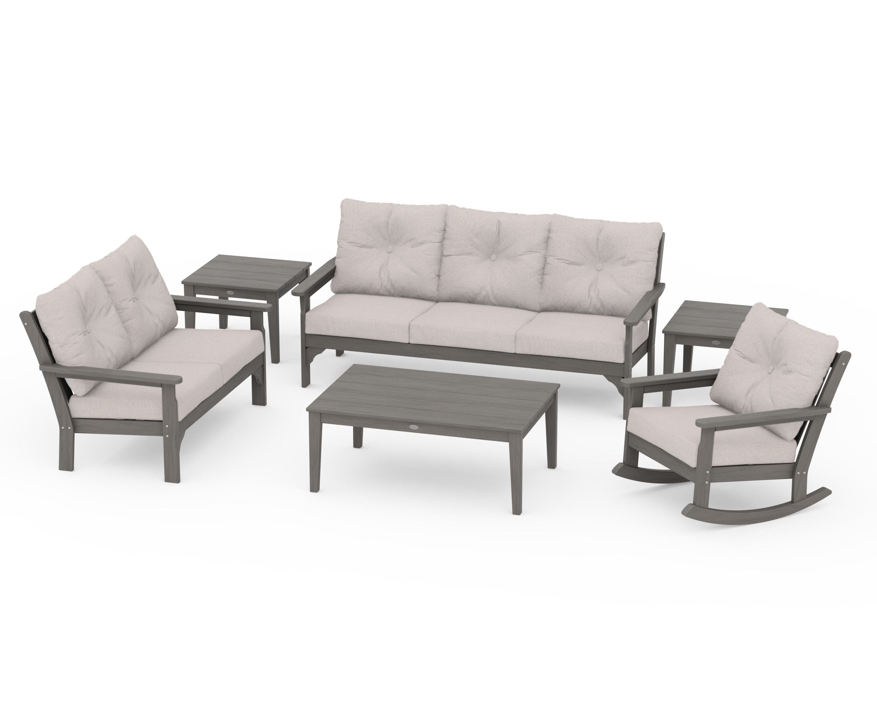 Vineyard 6-Piece Deep Seating Set in Driftwood / Dune Burlap