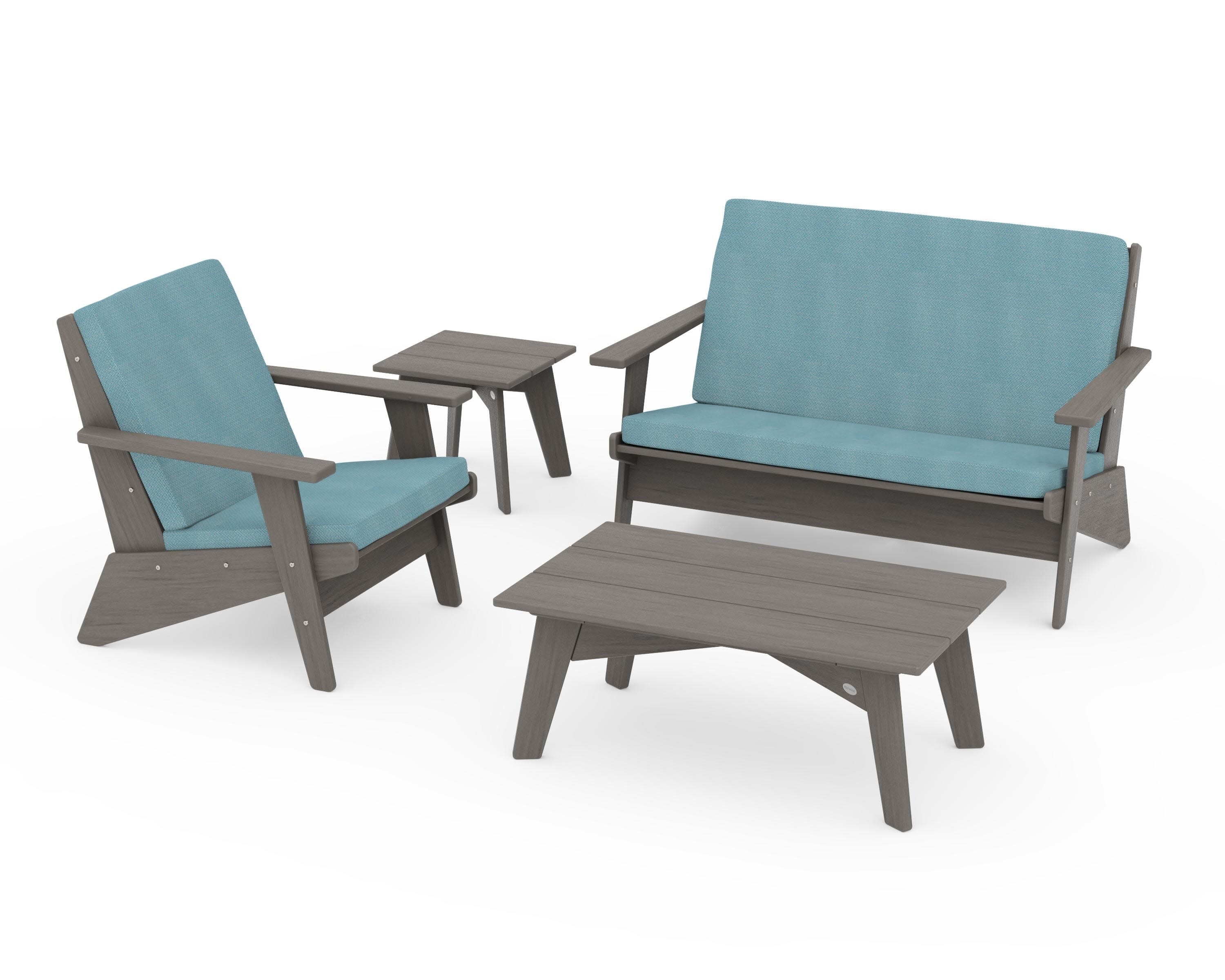 Riviera Modern Lounge 4-Piece Set in Driftwood / Lattice Sky Blue