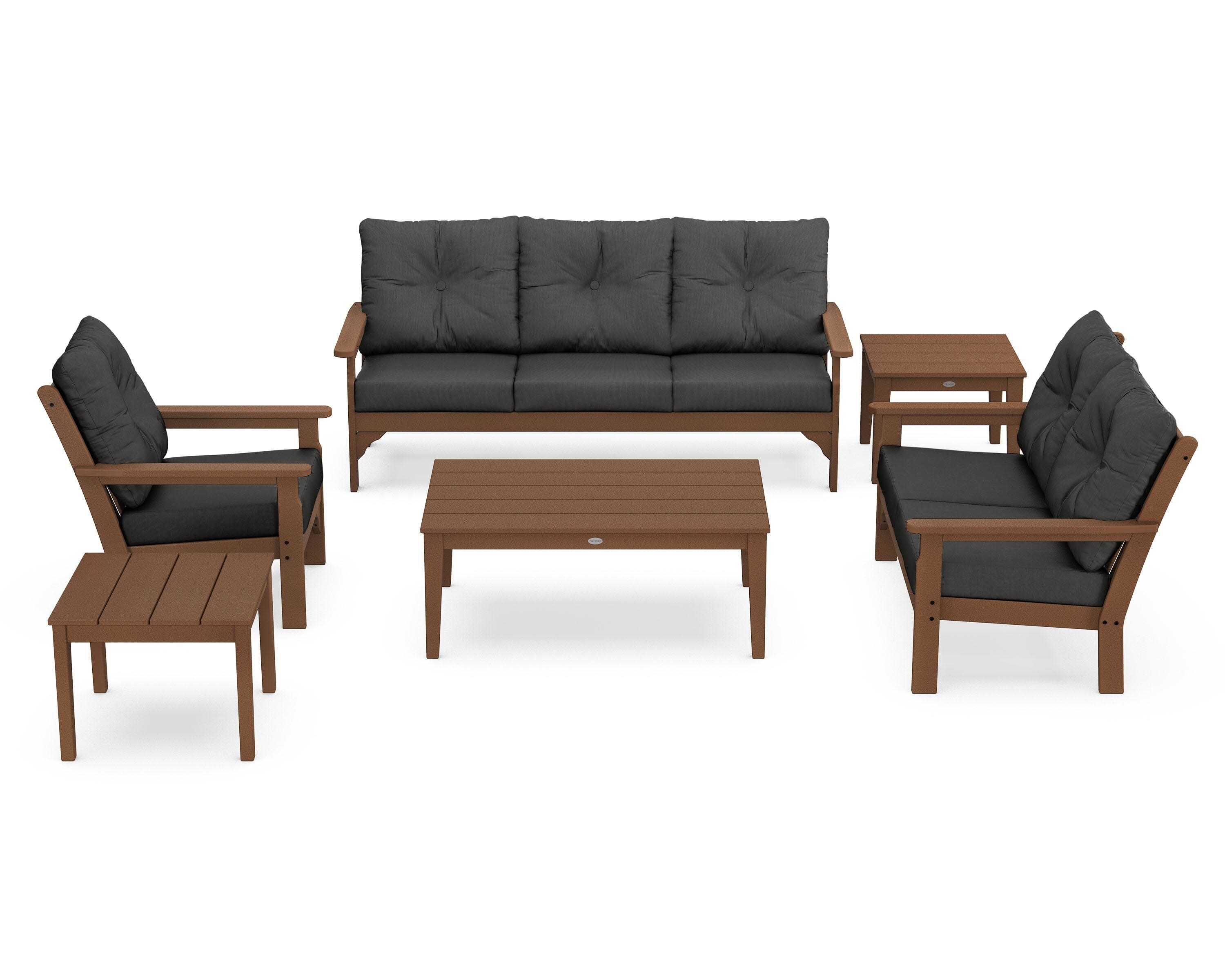 Vineyard 6-Piece Deep Seating Set in Teak / Spectrum Carbon