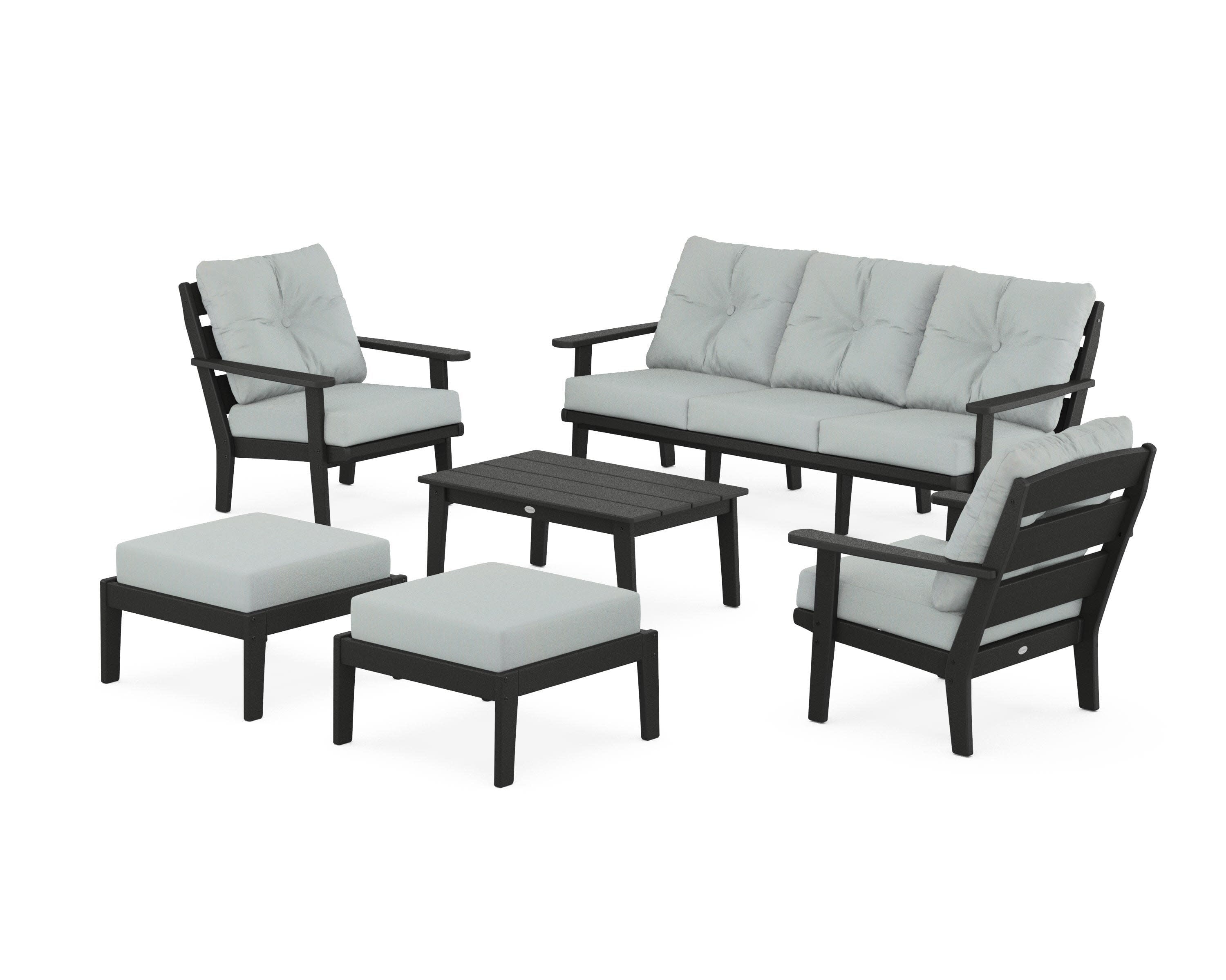 Lakeside 6-Piece Lounge Sofa Set in Black / Spa