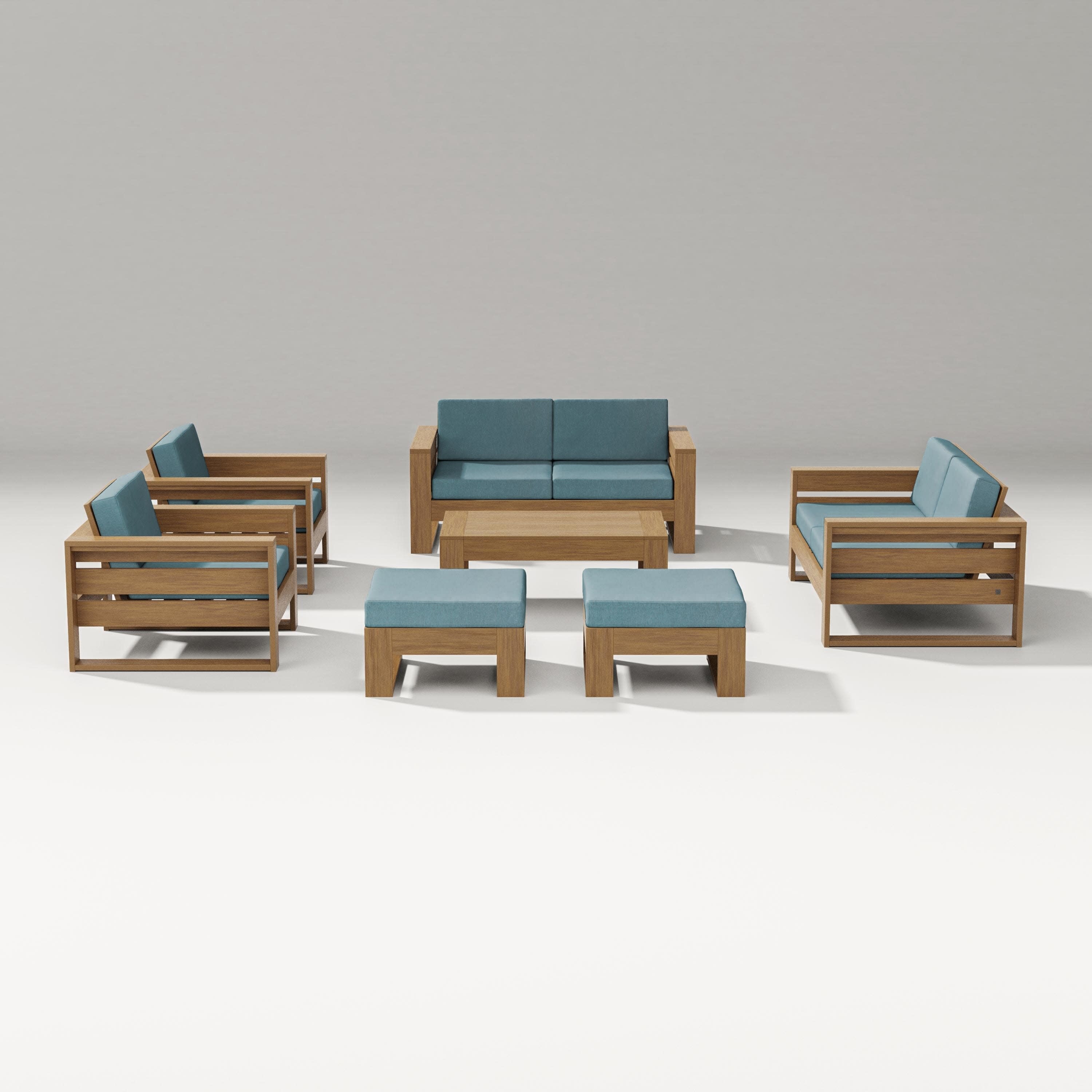 Latitude 7-Piece Lounge Loveseat Set in Natural / Ocean Teal