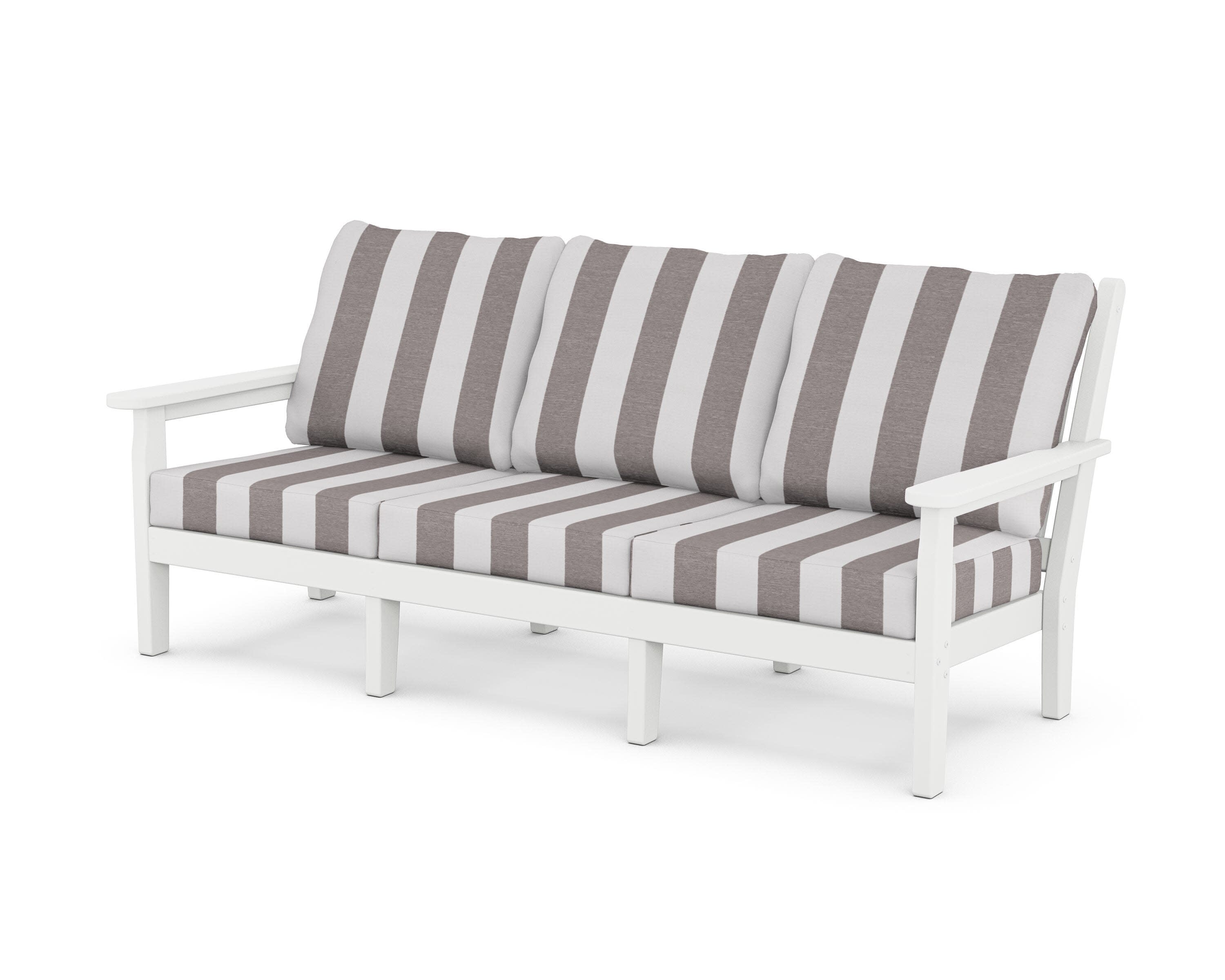 Chippendale Deep Seating Sofa in White / Cabana Stripe Grey Mist