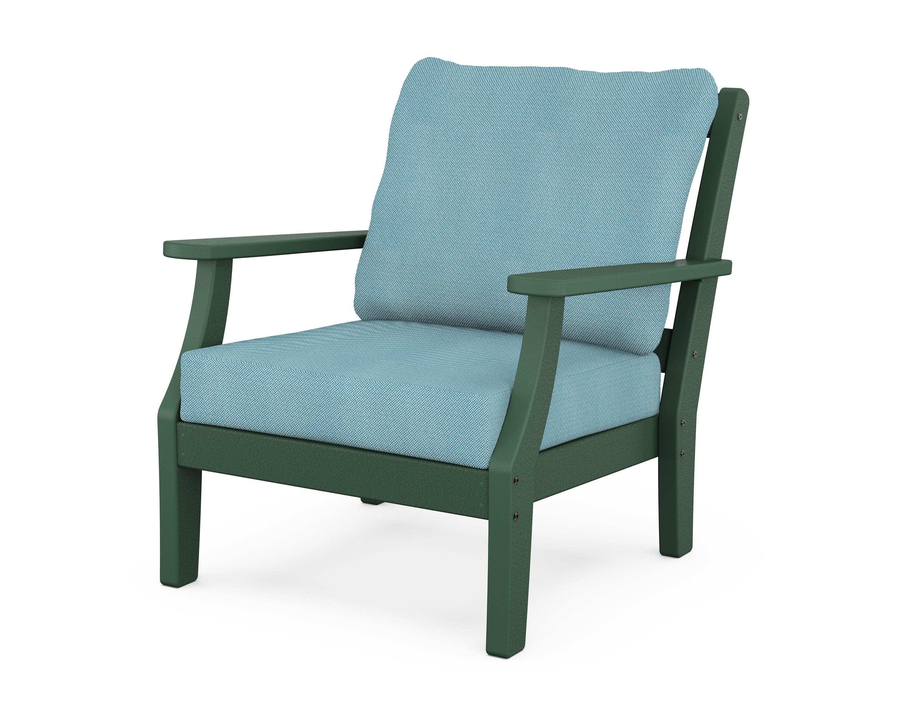 Chinoiserie Deep Seating Chair in Green / Lattice Sky Blue