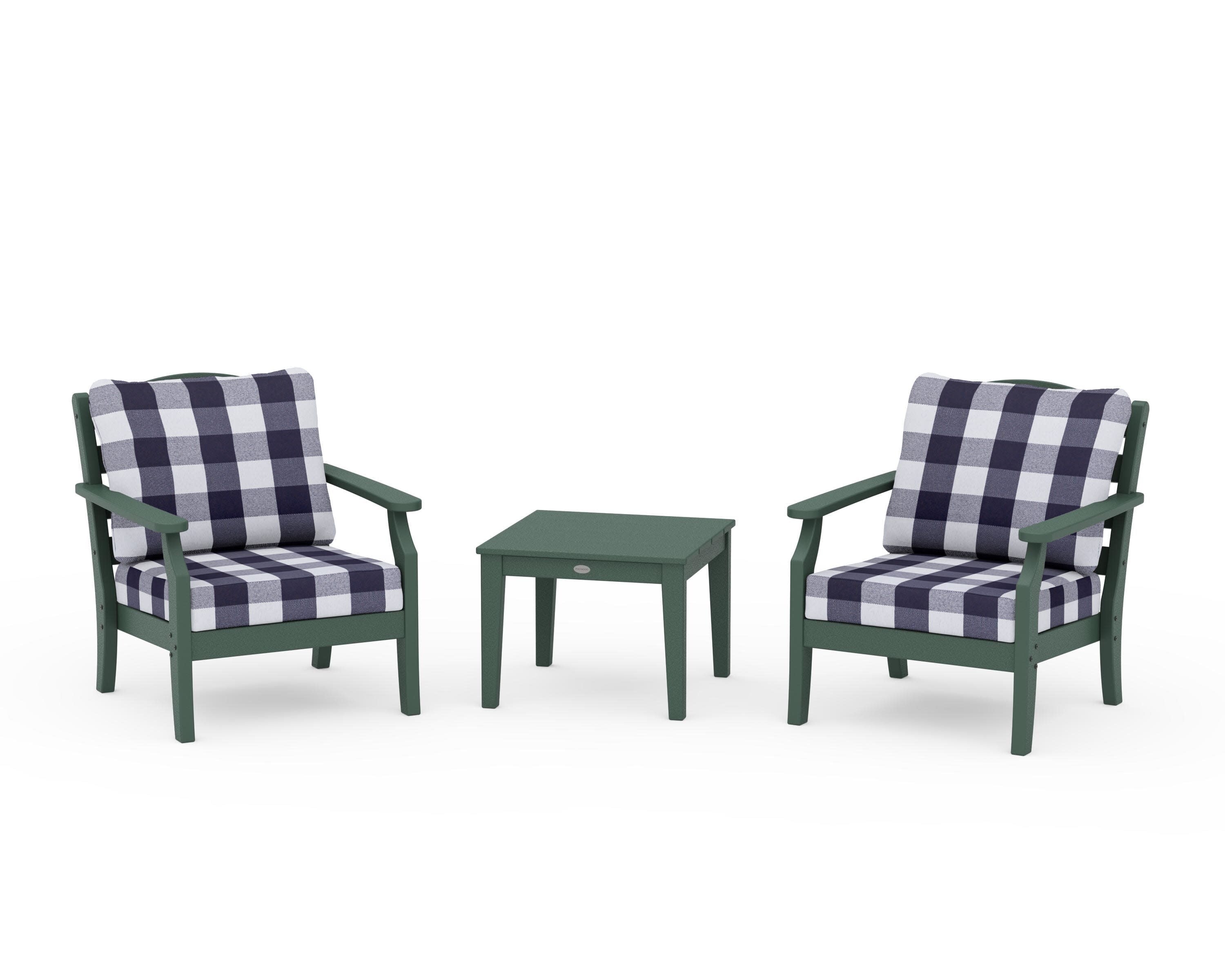Savannah 3-Piece Deep Seating Set in Green / Buffalo Plaid Navy