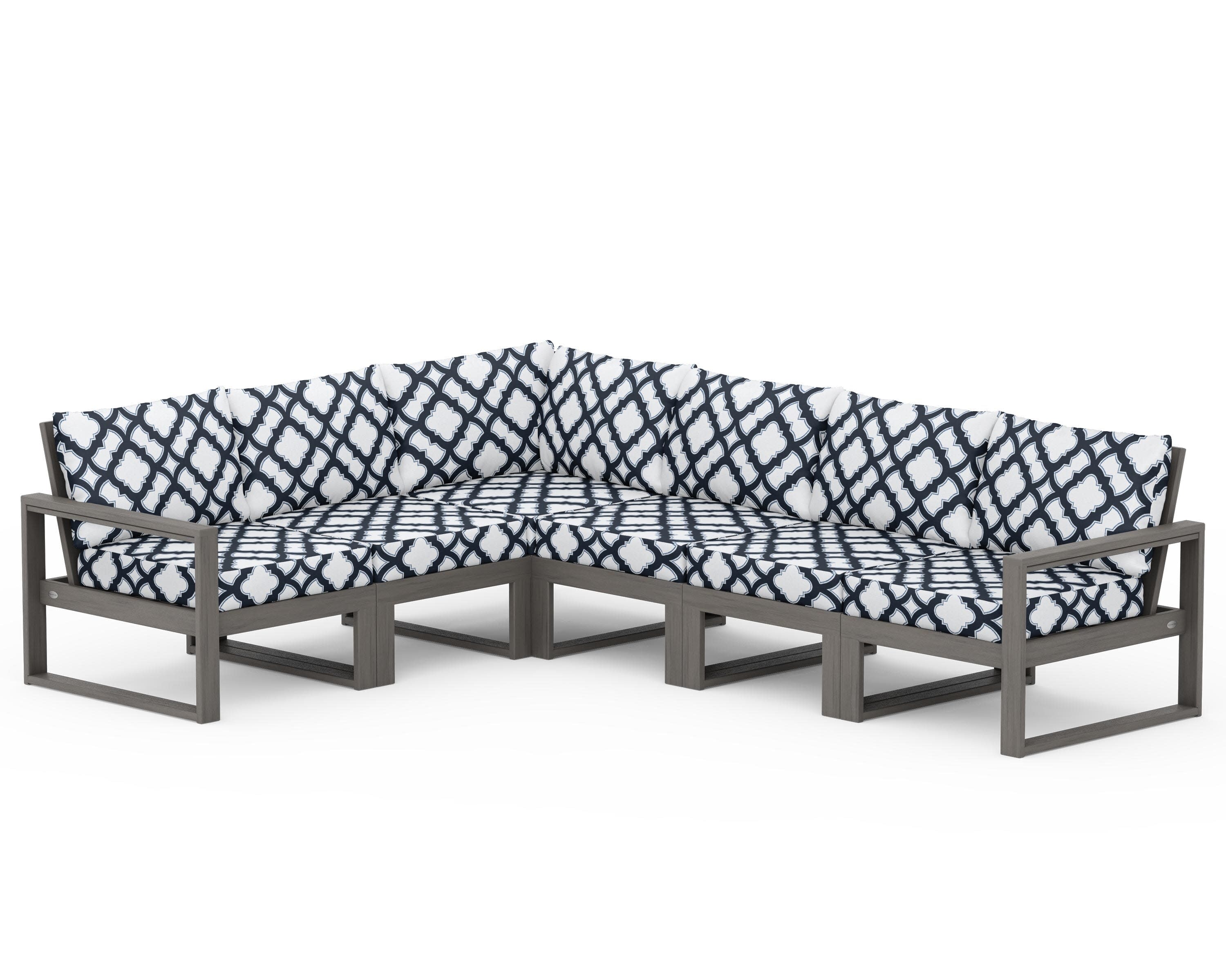 EDGE 6-Piece Modular Deep Seating Set in Driftwood / Trellis Marine Indigo