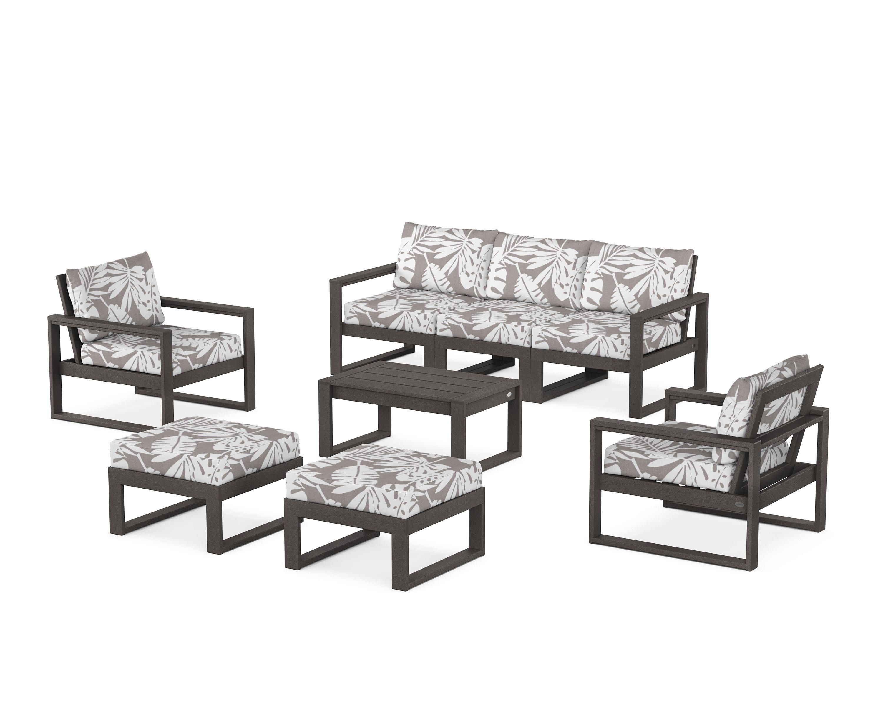EDGE Sectional 8-Piece Lounge Sofa Set in Vintage Coffee / Leaf Grey Mist