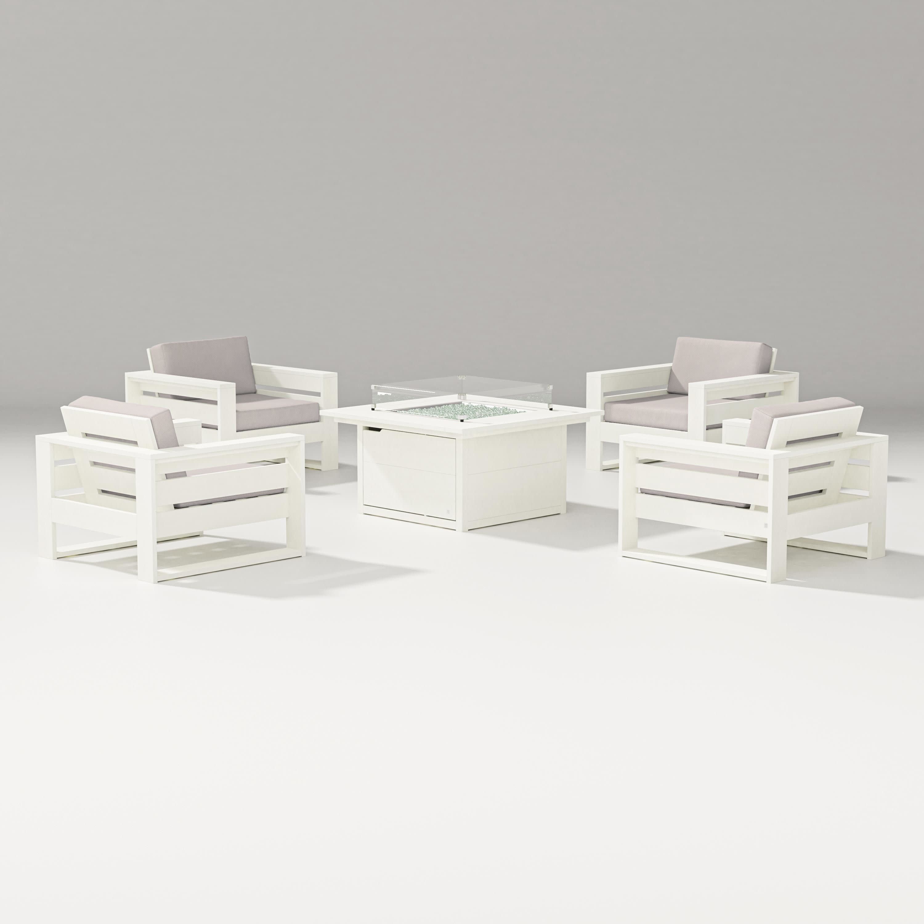 Latitude 5-Piece Lounge Fire Table Set in Vintage White / Dune Burlap
