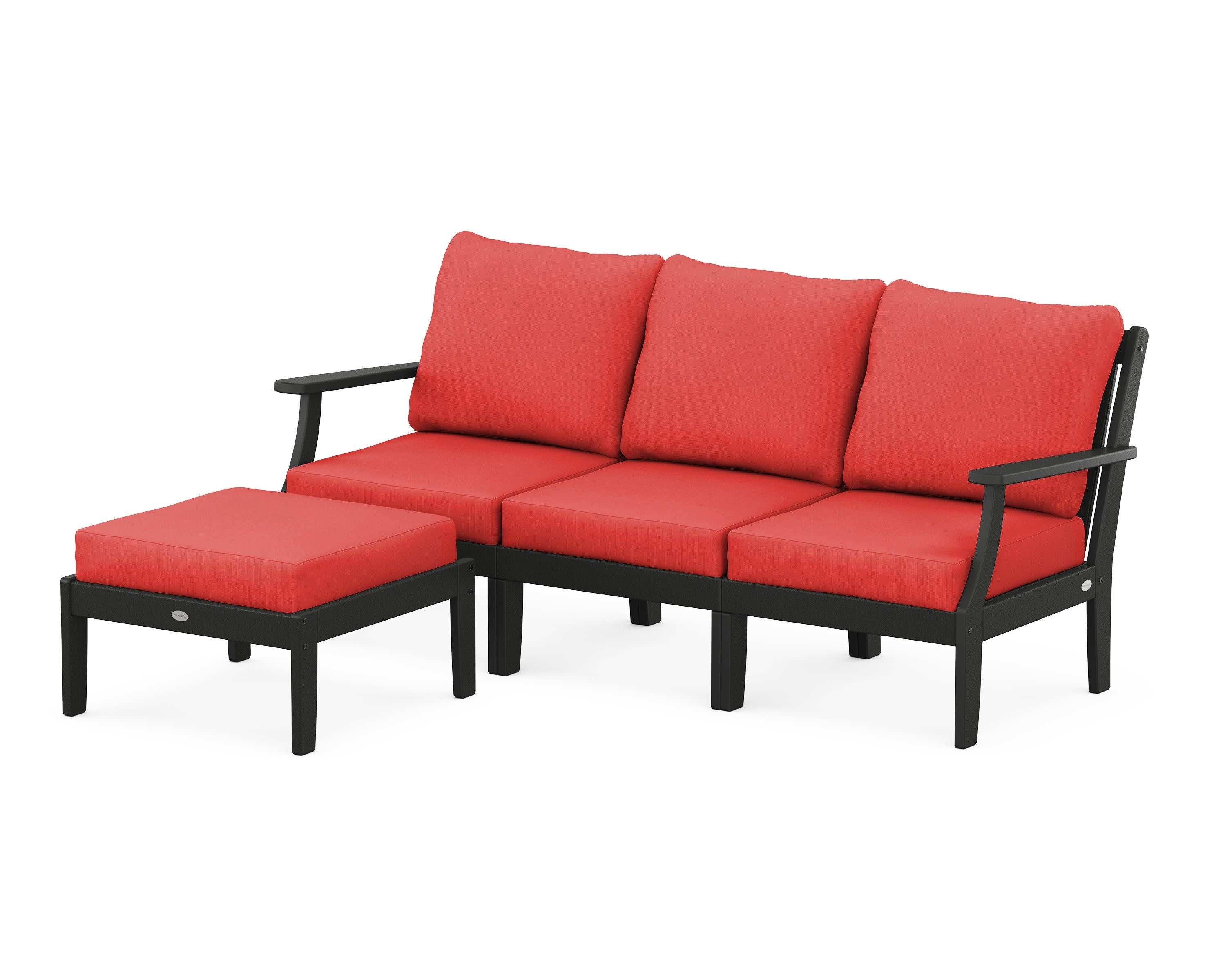 Braxton Modular 4-Piece Deep Seating Set with Ottoman in Black / Crimson Linen
